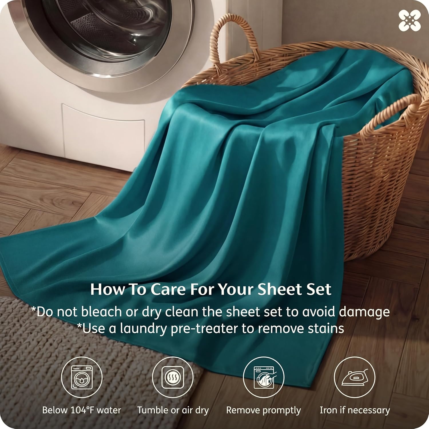 image:imageBedsure PureWoven 100 Rayon Derived from Bamboo Queen Sheets 4 Pieces Cooling Sheets for Hot Sleepers Breathable amp Silky Soft 16 Deep Pocket Hotel Luxury Bedding White18 Turquoise