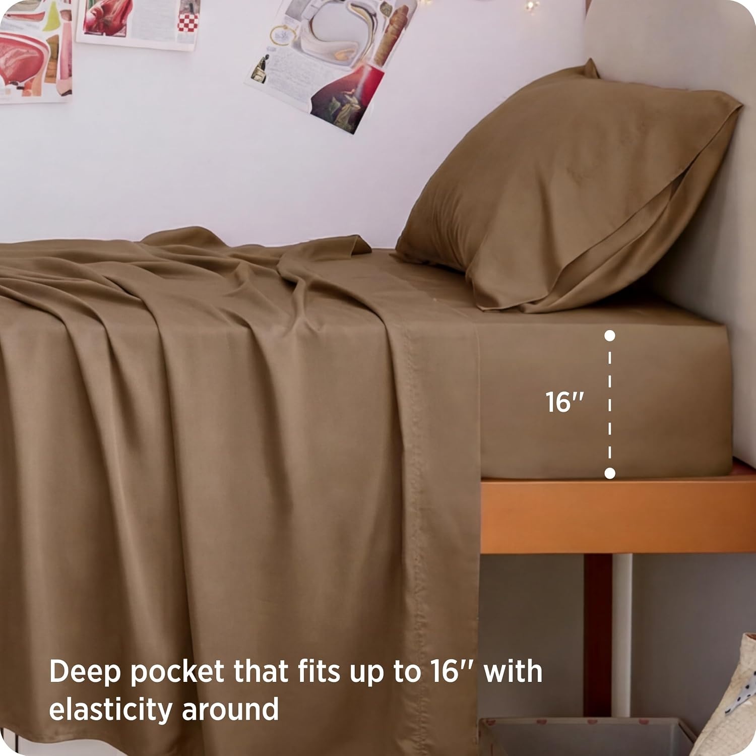 image:imageBedsure PureWoven 100 Rayon Derived from Bamboo Queen Sheets 4 Pieces Cooling Sheets for Hot Sleepers Breathable amp Silky Soft 16 Deep Pocket Hotel Luxury Bedding White28 Coffee