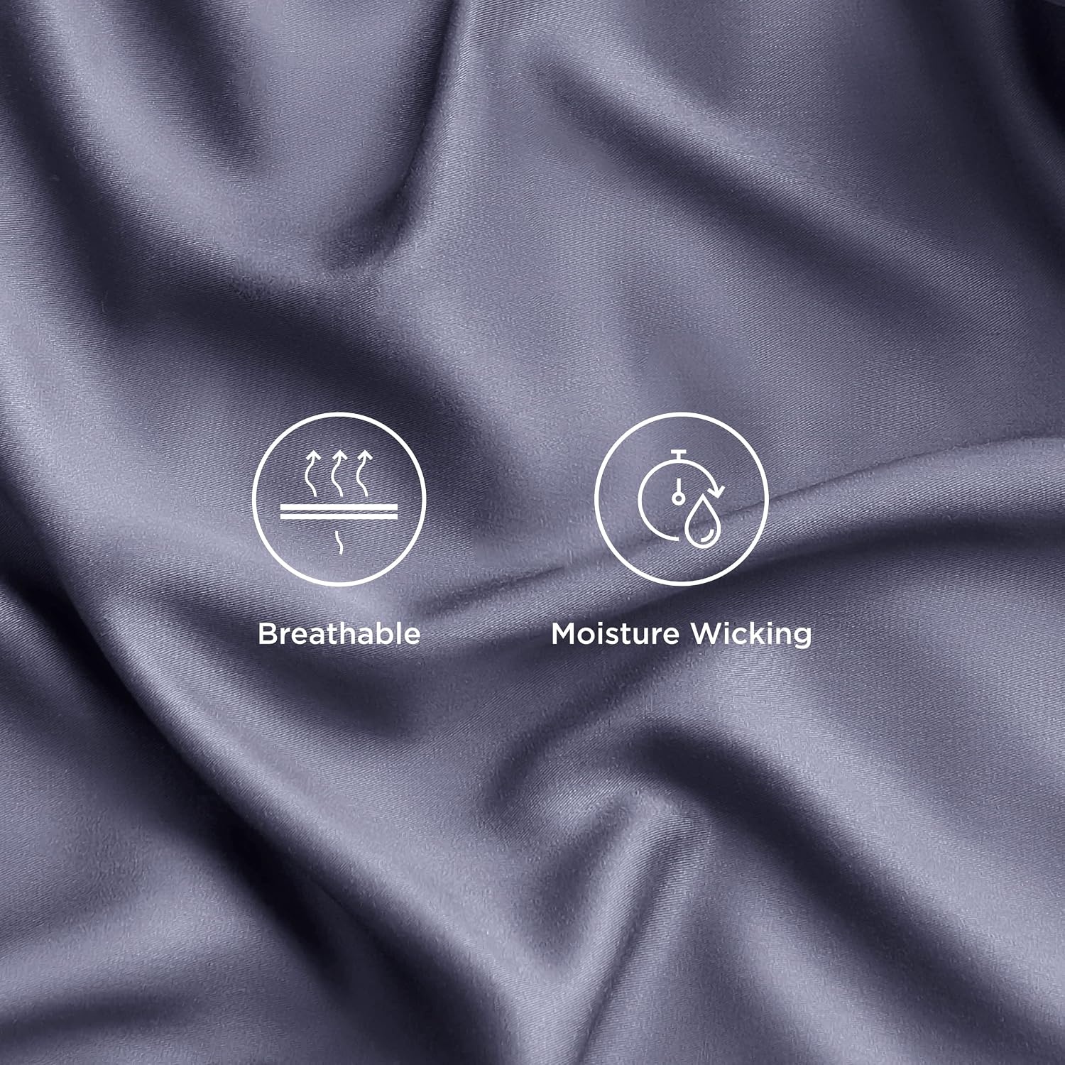 image:imageBedsure PureWoven 100 Rayon Derived from Bamboo Queen Sheets 4 Pieces Cooling Sheets for Hot Sleepers Breathable amp Silky Soft 16 Deep Pocket Hotel Luxury Bedding White01 Dark Grey