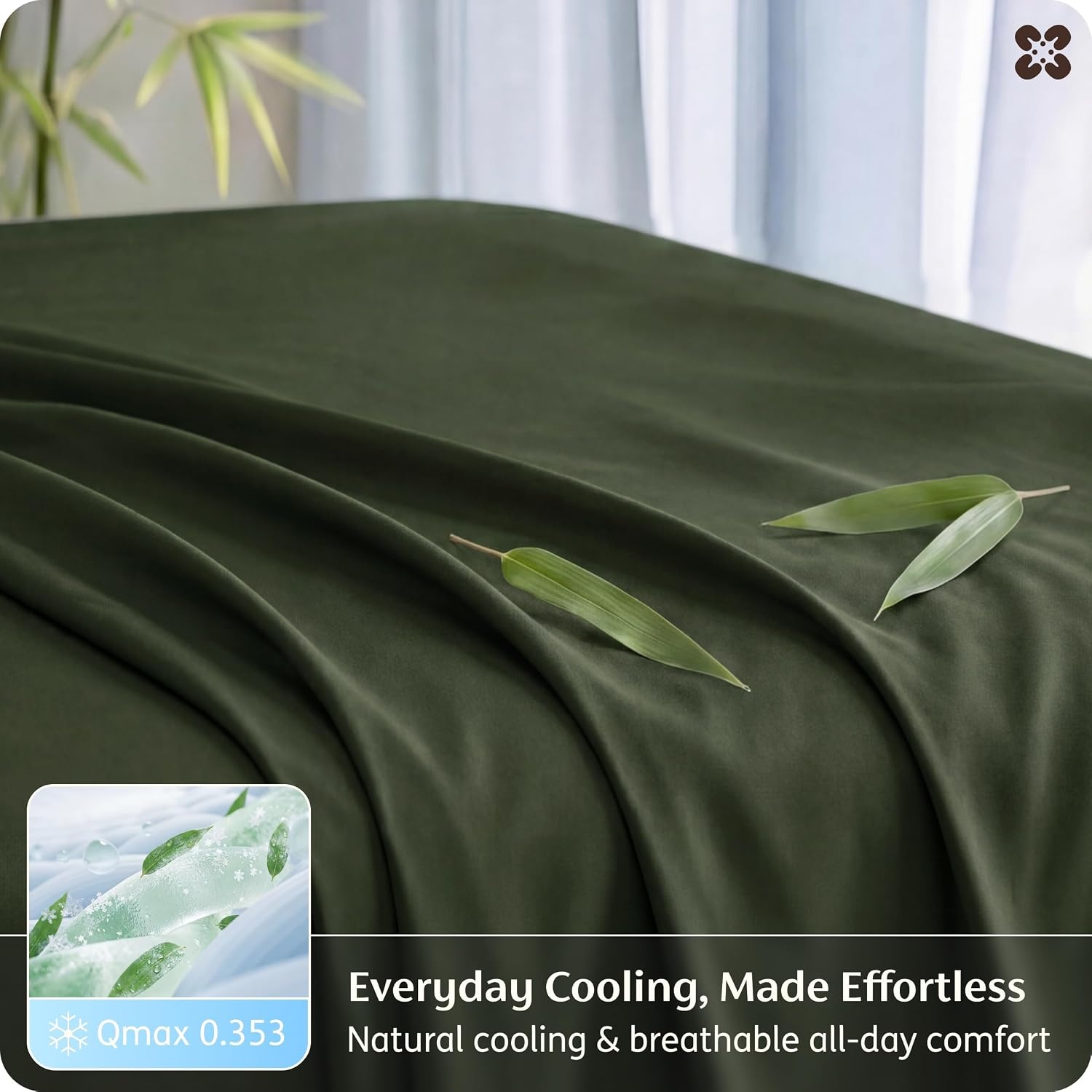image:imageBedsure PureWoven 100 Rayon Derived from Bamboo Queen Sheets 4 Pieces Cooling Sheets for Hot Sleepers Breathable amp Silky Soft 16 Deep Pocket Hotel Luxury Bedding White22 Olive Green