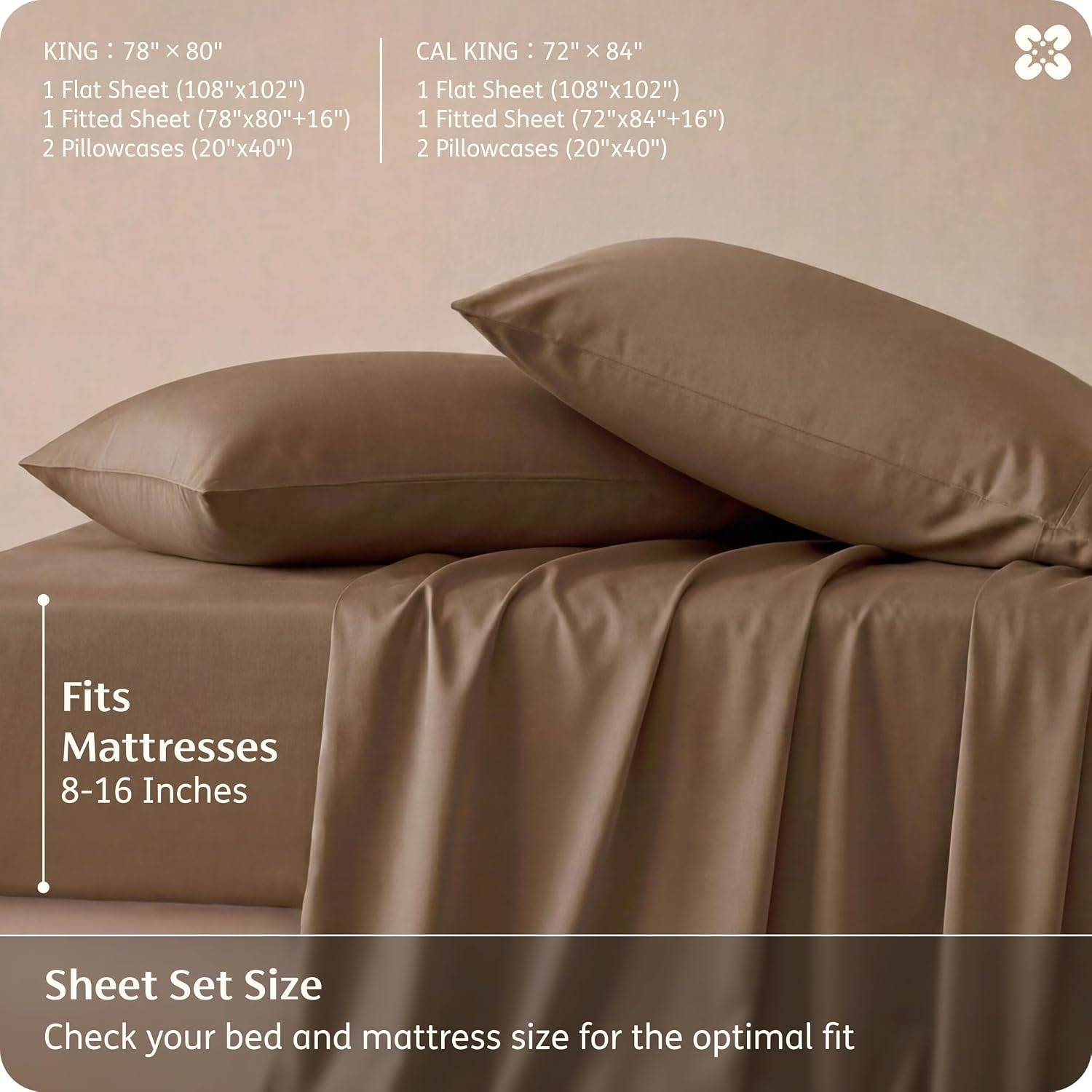 image:imageBedsure PureWoven 100 Rayon Derived from Bamboo Queen Sheets 4 Pieces Cooling Sheets for Hot Sleepers Breathable amp Silky Soft 16 Deep Pocket Hotel Luxury Bedding White28 Coffee