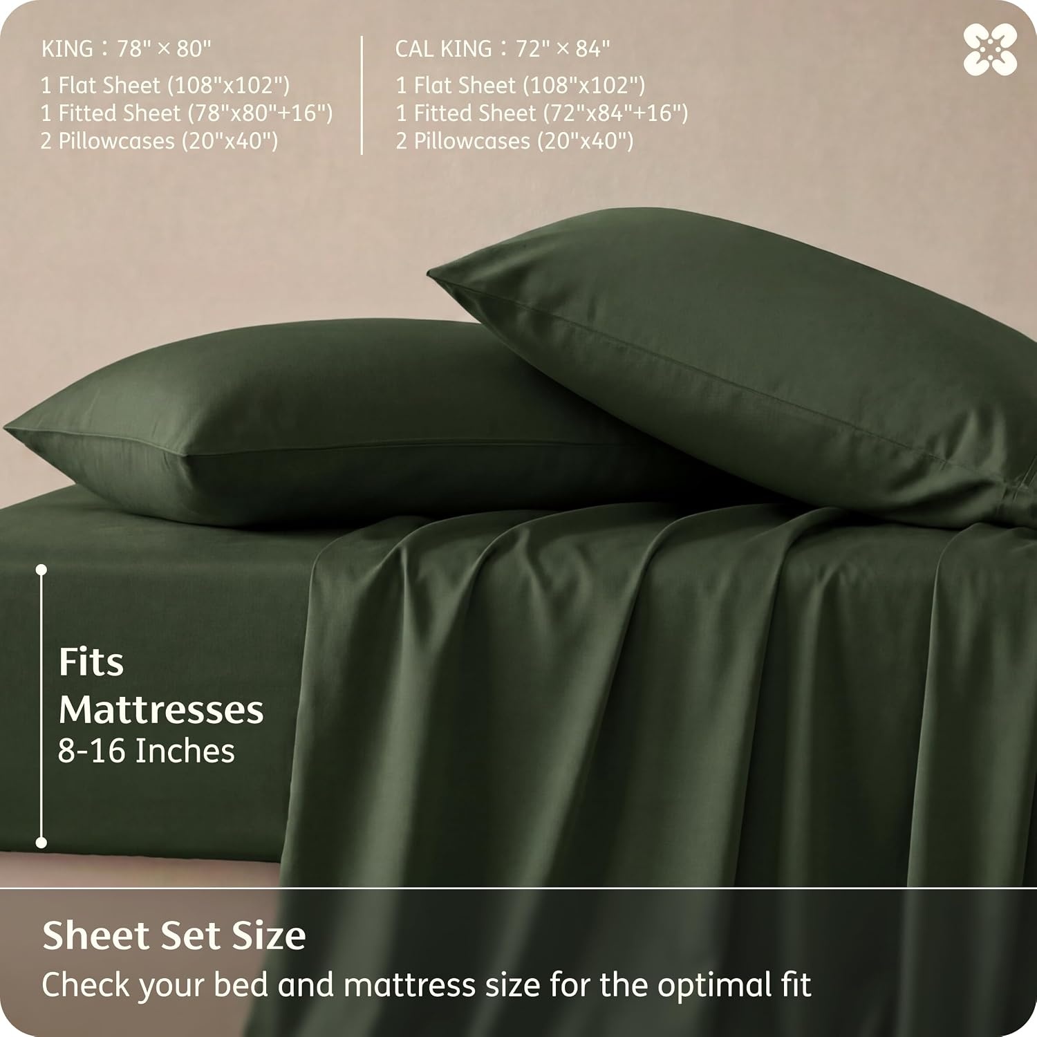 image:imageBedsure PureWoven 100 Rayon Derived from Bamboo Queen Sheets 4 Pieces Cooling Sheets for Hot Sleepers Breathable amp Silky Soft 16 Deep Pocket Hotel Luxury Bedding White22 Olive Green