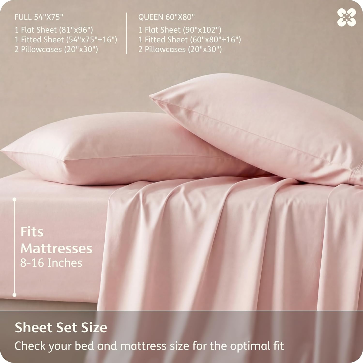 image:imageBedsure PureWoven 100 Rayon Derived from Bamboo Queen Sheets 4 Pieces Cooling Sheets for Hot Sleepers Breathable amp Silky Soft 16 Deep Pocket Hotel Luxury Bedding White11 Pink