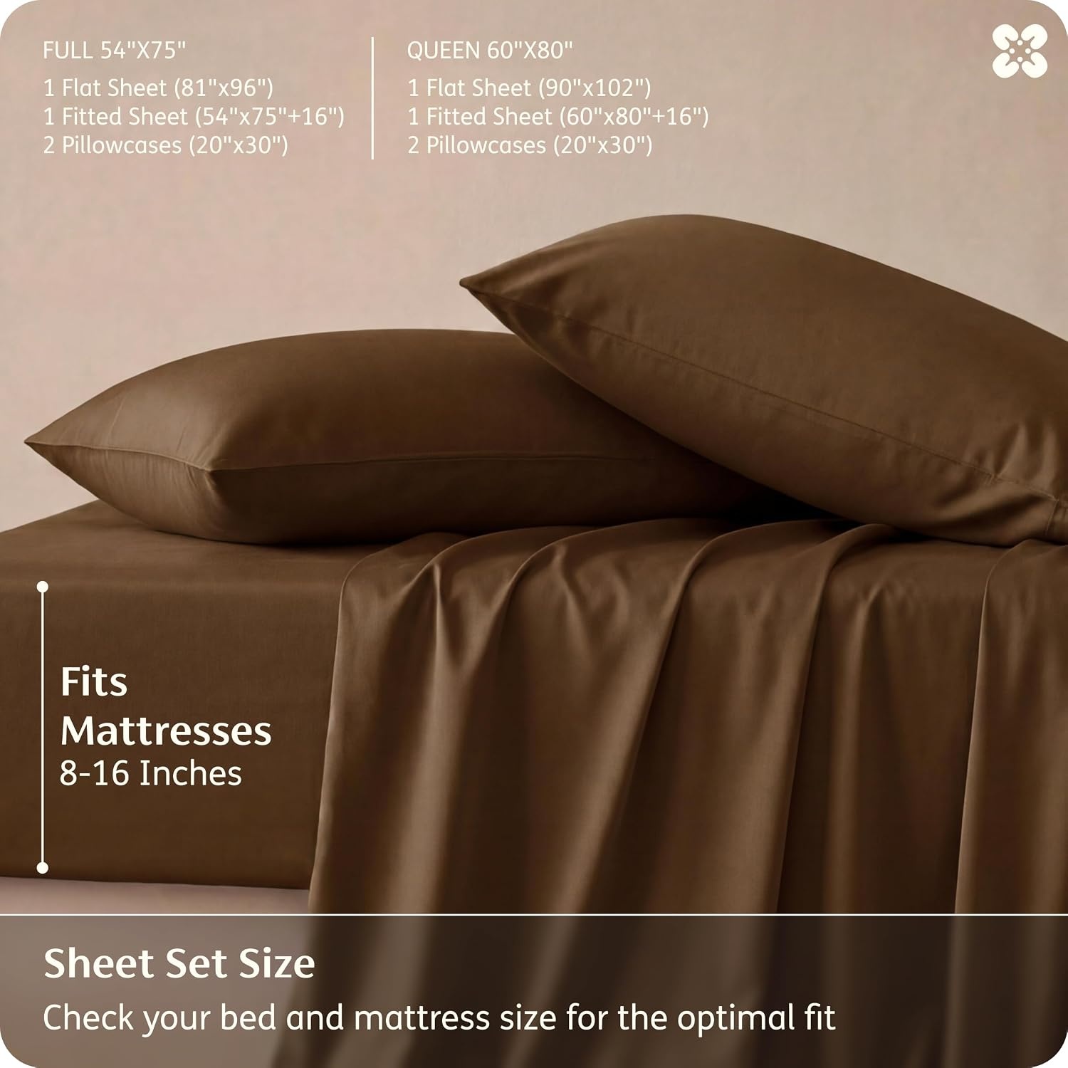 image:imageBedsure PureWoven 100 Rayon Derived from Bamboo Queen Sheets 4 Pieces Cooling Sheets for Hot Sleepers Breathable amp Silky Soft 16 Deep Pocket Hotel Luxury Bedding White20 Brown