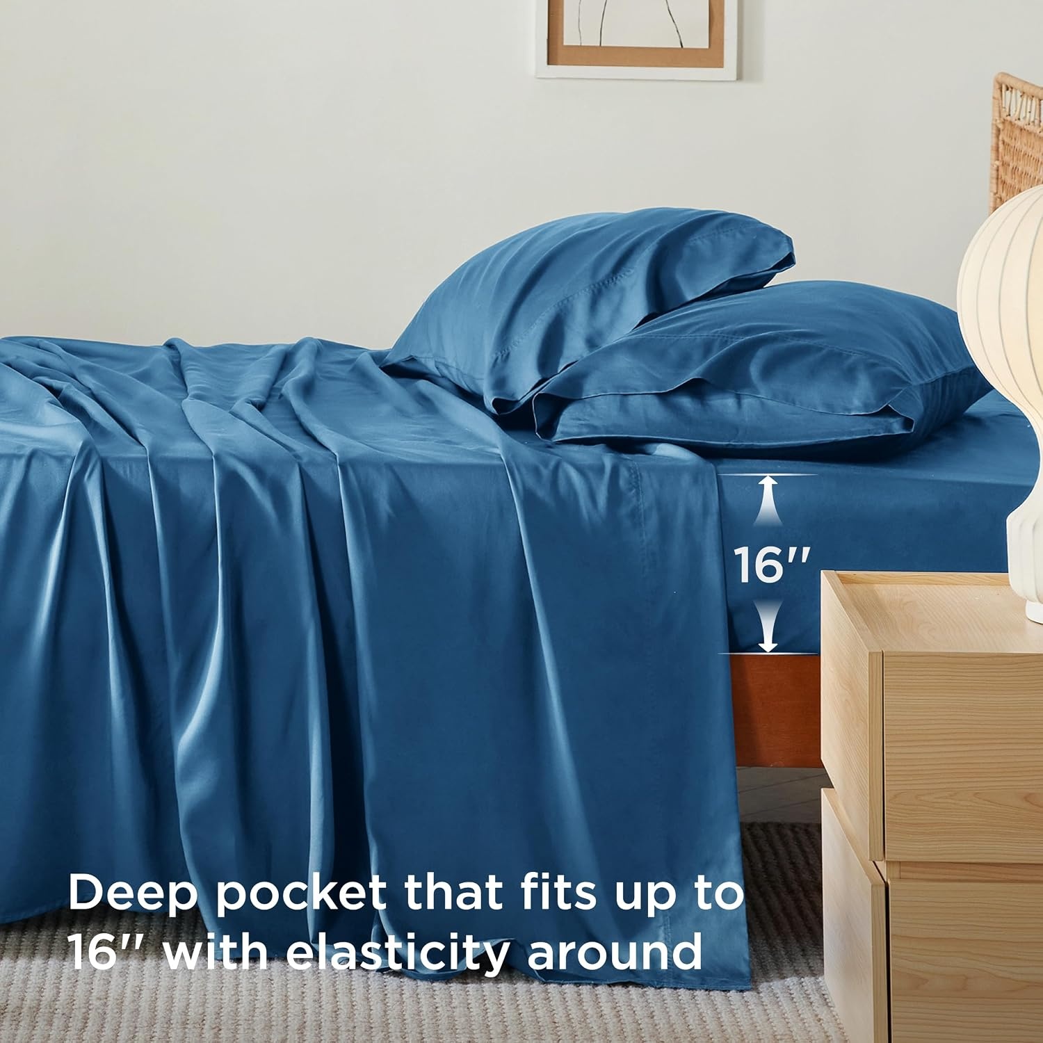 image:imageBedsure PureWoven 100 Rayon Derived from Bamboo Queen Sheets 4 Pieces Cooling Sheets for Hot Sleepers Breathable amp Silky Soft 16 Deep Pocket Hotel Luxury Bedding White06 Teal