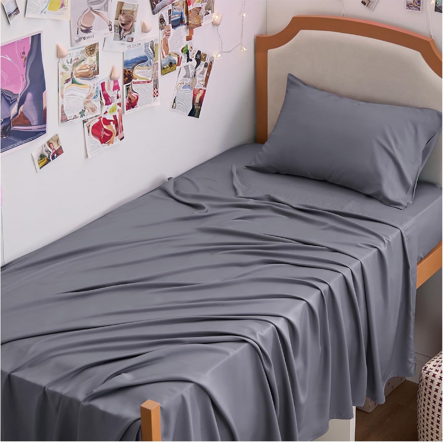 image:imageBedsure PureWoven 100 Rayon Derived from Bamboo Queen Sheets 4 Pieces Cooling Sheets for Hot Sleepers Breathable amp Silky Soft 16 Deep Pocket Hotel Luxury Bedding White01 Dark Grey