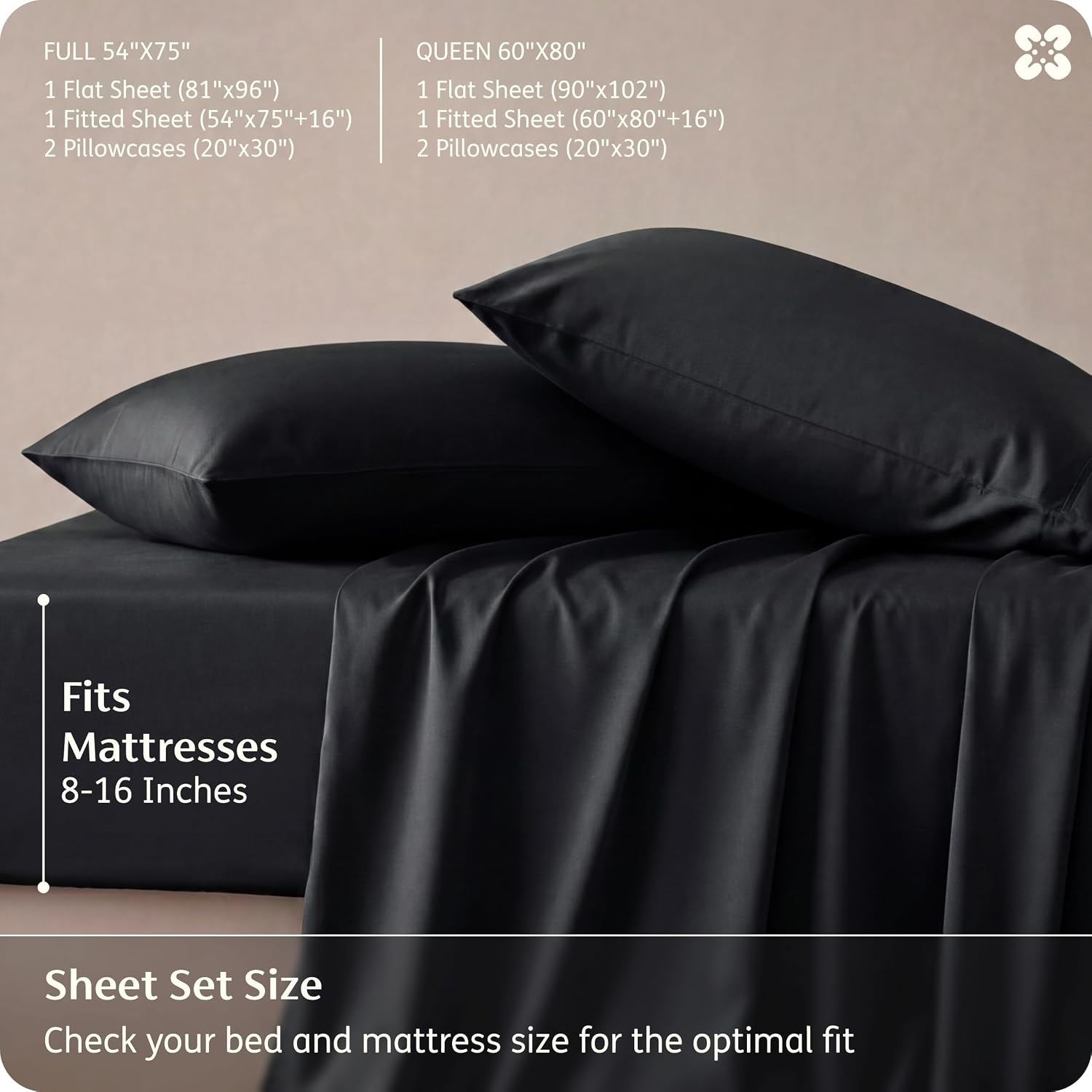 image:imageBedsure PureWoven 100 Rayon Derived from Bamboo Queen Sheets 4 Pieces Cooling Sheets for Hot Sleepers Breathable amp Silky Soft 16 Deep Pocket Hotel Luxury Bedding White09 Black
