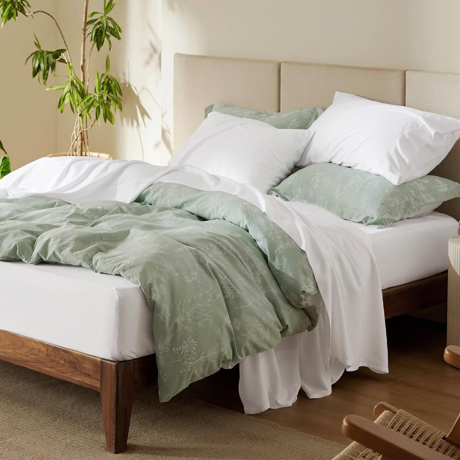 image:imageBedsure PureWoven 100 Rayon Derived from Bamboo Queen Sheets 4 Pieces Cooling Sheets for Hot Sleepers Breathable amp Silky Soft 16 Deep Pocket Hotel Luxury Bedding White02 White