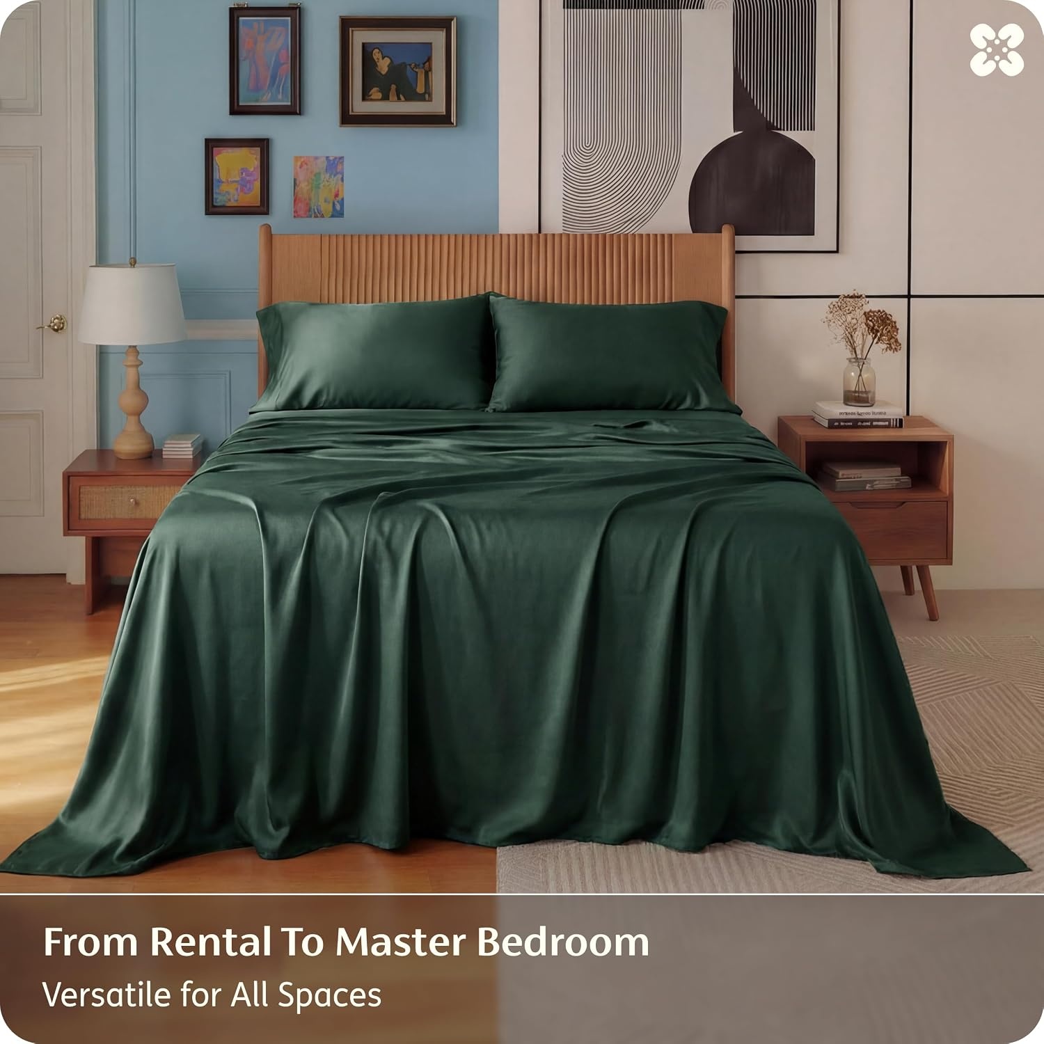 image:imageBedsure PureWoven 100 Rayon Derived from Bamboo Queen Sheets 4 Pieces Cooling Sheets for Hot Sleepers Breathable amp Silky Soft 16 Deep Pocket Hotel Luxury Bedding White26 Forest Green