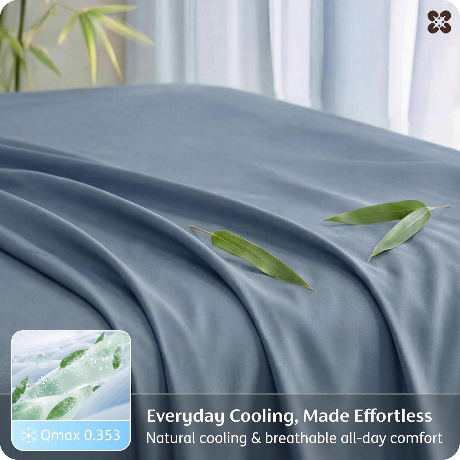 image:imageBedsure PureWoven 100 Rayon Derived from Bamboo Queen Sheets 4 Pieces Cooling Sheets for Hot Sleepers Breathable amp Silky Soft 16 Deep Pocket Hotel Luxury Bedding White05 Dusty Blue