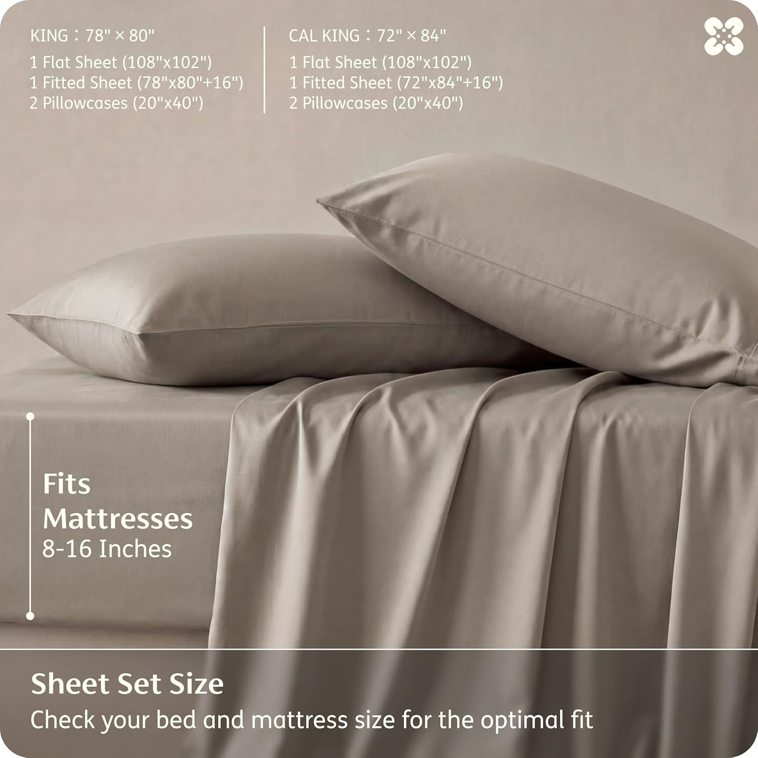 image:imageBedsure PureWoven 100 Rayon Derived from Bamboo Queen Sheets 4 Pieces Cooling Sheets for Hot Sleepers Breathable amp Silky Soft 16 Deep Pocket Hotel Luxury Bedding White17 Simply Taupe