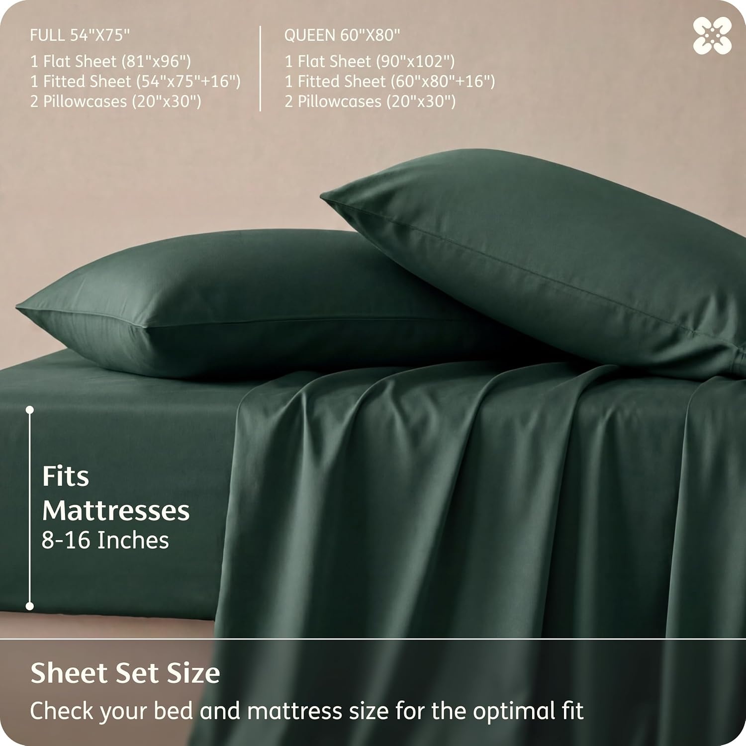 image:imageBedsure PureWoven 100 Rayon Derived from Bamboo Queen Sheets 4 Pieces Cooling Sheets for Hot Sleepers Breathable amp Silky Soft 16 Deep Pocket Hotel Luxury Bedding White26 Forest Green