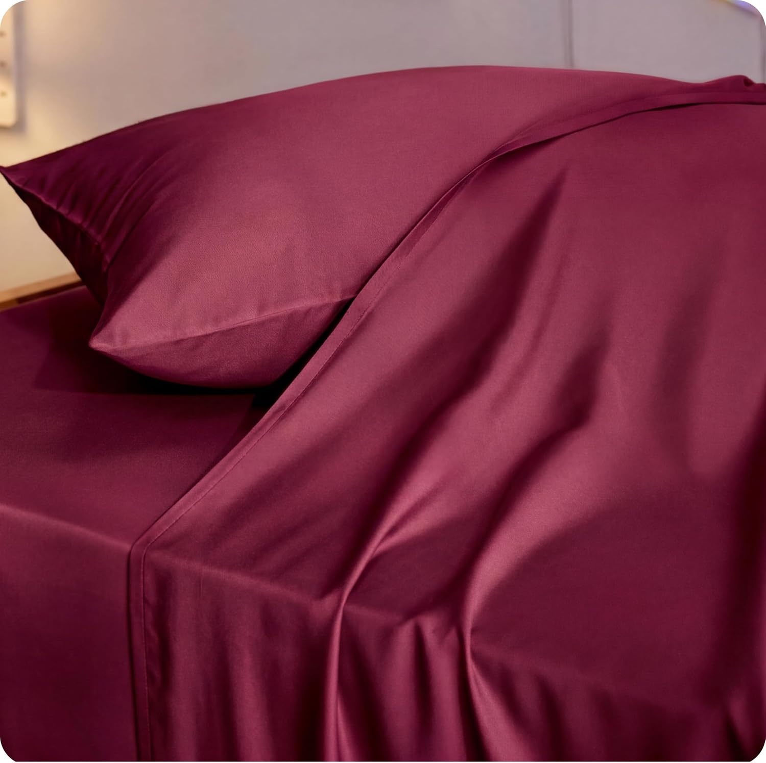 image:imageBedsure PureWoven 100 Rayon Derived from Bamboo Queen Sheets 4 Pieces Cooling Sheets for Hot Sleepers Breathable amp Silky Soft 16 Deep Pocket Hotel Luxury Bedding White15 Burgundy