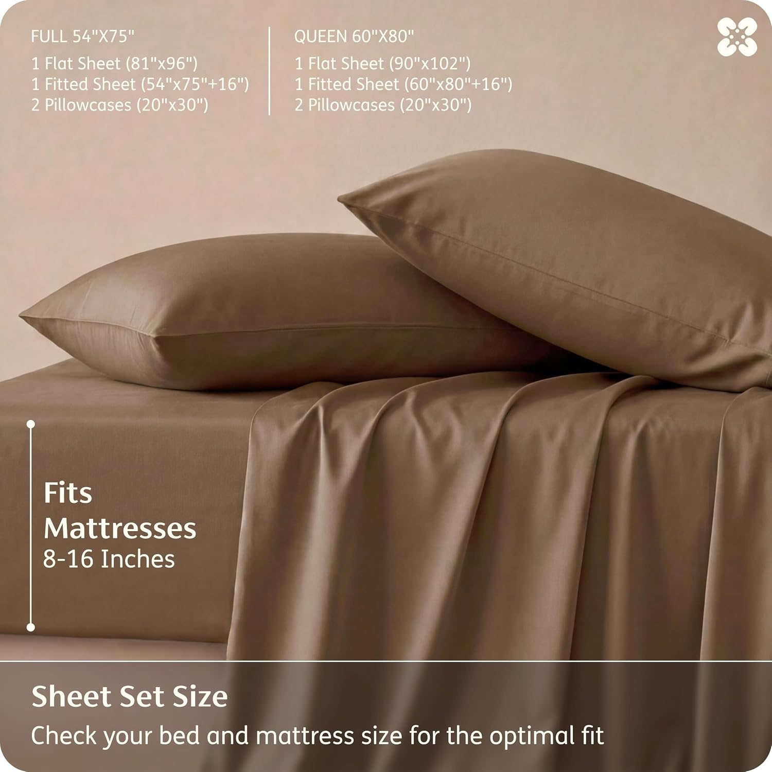 image:imageBedsure PureWoven 100 Rayon Derived from Bamboo Queen Sheets 4 Pieces Cooling Sheets for Hot Sleepers Breathable amp Silky Soft 16 Deep Pocket Hotel Luxury Bedding White28 Coffee
