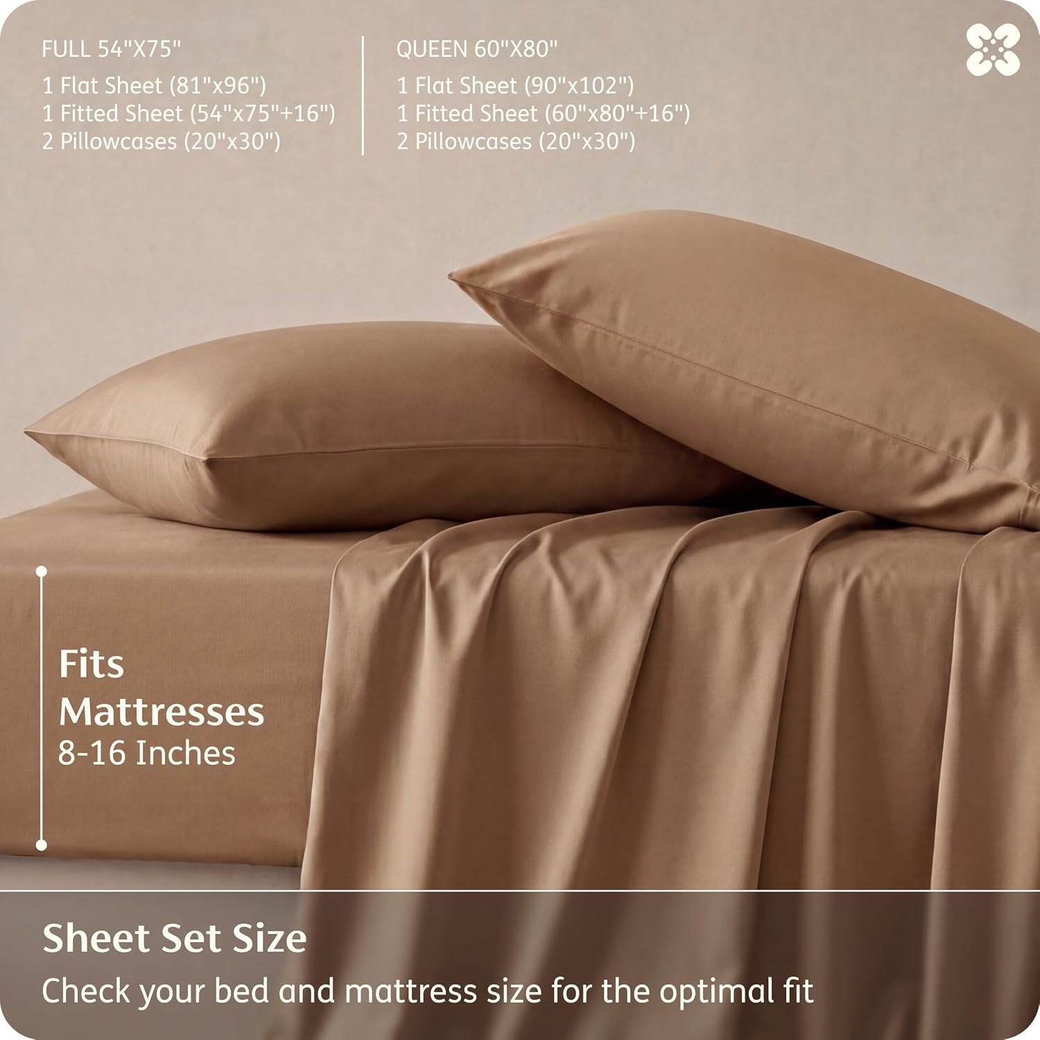 image:imageBedsure PureWoven 100 Rayon Derived from Bamboo Queen Sheets 4 Pieces Cooling Sheets for Hot Sleepers Breathable amp Silky Soft 16 Deep Pocket Hotel Luxury Bedding White24 Khaki