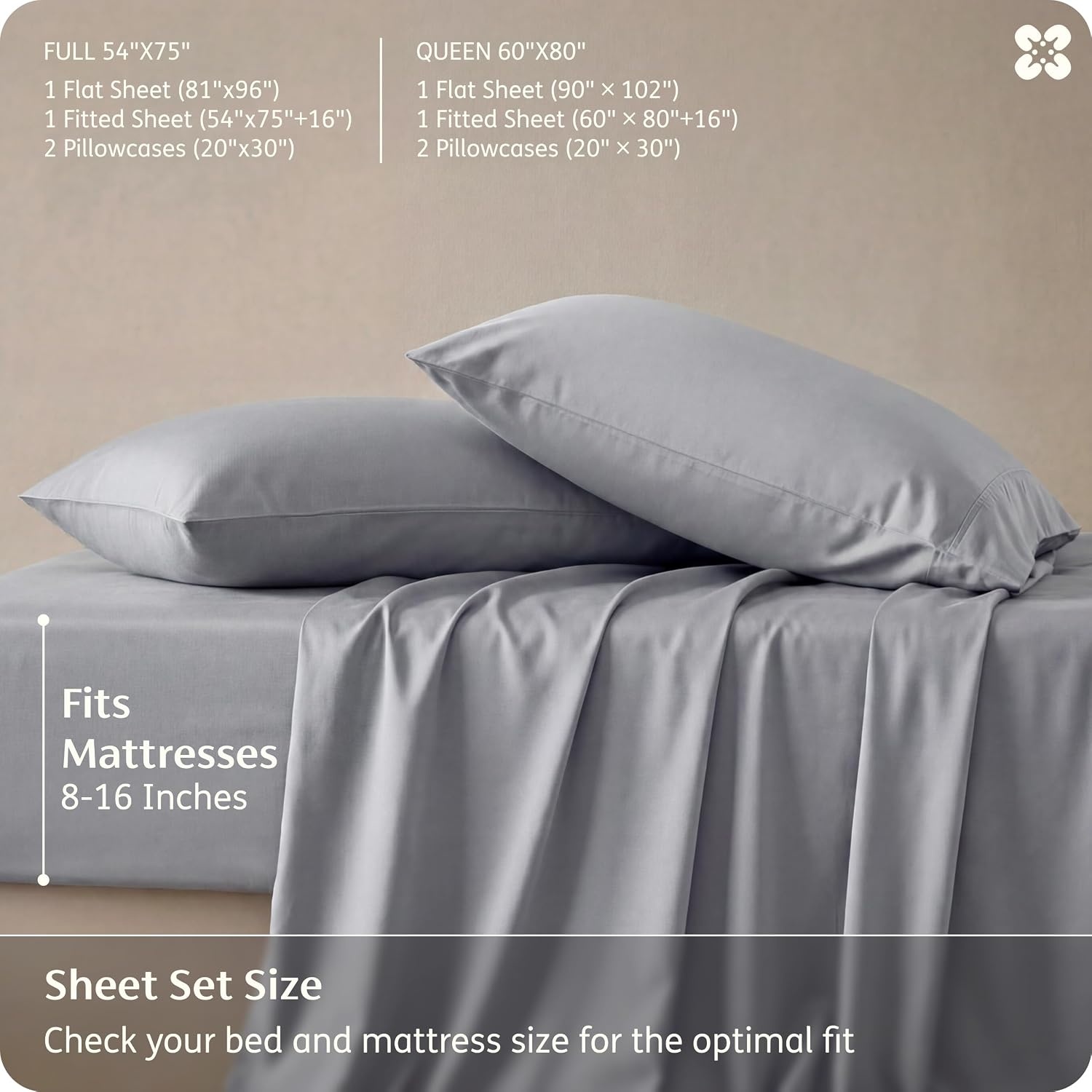 image:imageBedsure PureWoven 100 Rayon Derived from Bamboo Queen Sheets 4 Pieces Cooling Sheets for Hot Sleepers Breathable amp Silky Soft 16 Deep Pocket Hotel Luxury Bedding White04 Silver Grey
