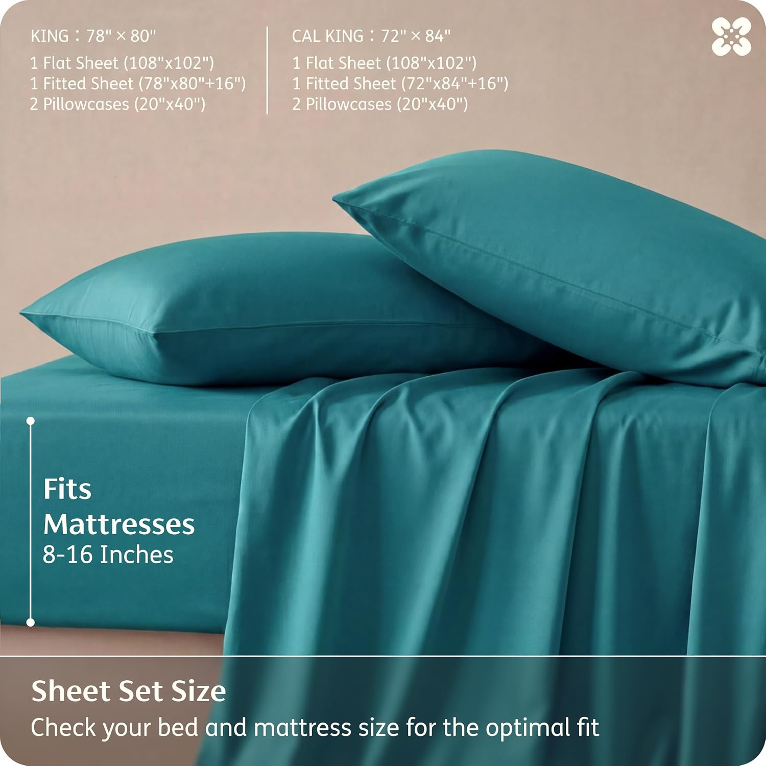 image:imageBedsure PureWoven 100 Rayon Derived from Bamboo Queen Sheets 4 Pieces Cooling Sheets for Hot Sleepers Breathable amp Silky Soft 16 Deep Pocket Hotel Luxury Bedding White18 Turquoise