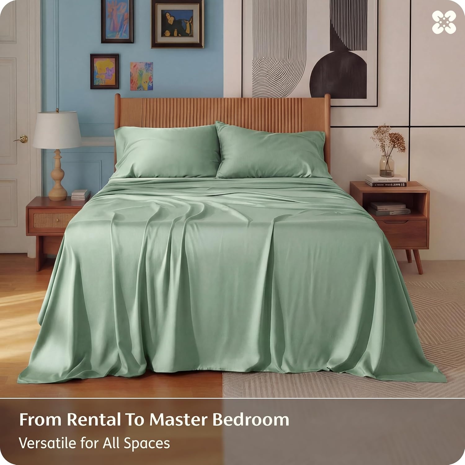 image:imageBedsure PureWoven 100 Rayon Derived from Bamboo Queen Sheets 4 Pieces Cooling Sheets for Hot Sleepers Breathable amp Silky Soft 16 Deep Pocket Hotel Luxury Bedding White10 Sage Green