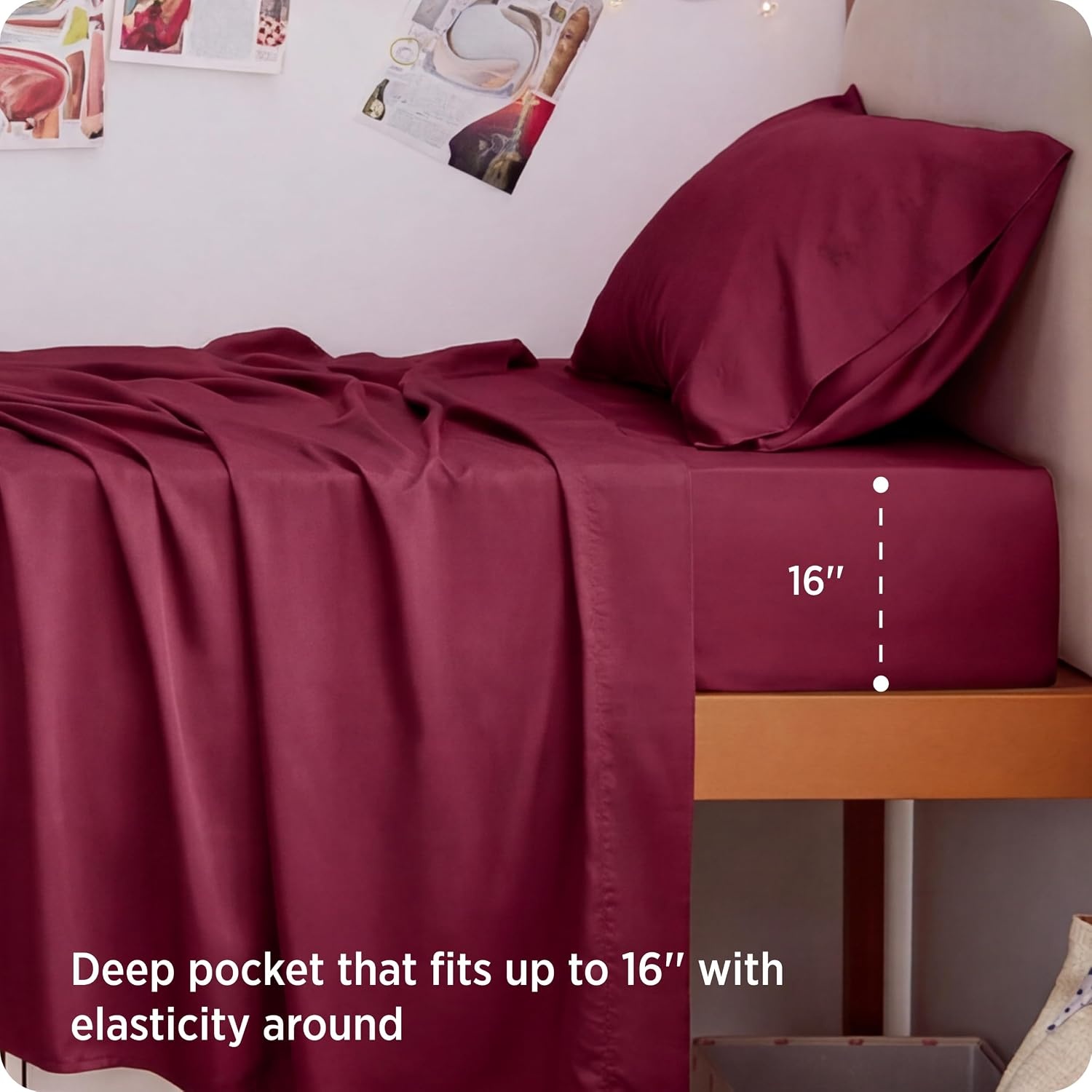 image:imageBedsure PureWoven 100 Rayon Derived from Bamboo Queen Sheets 4 Pieces Cooling Sheets for Hot Sleepers Breathable amp Silky Soft 16 Deep Pocket Hotel Luxury Bedding White15 Burgundy