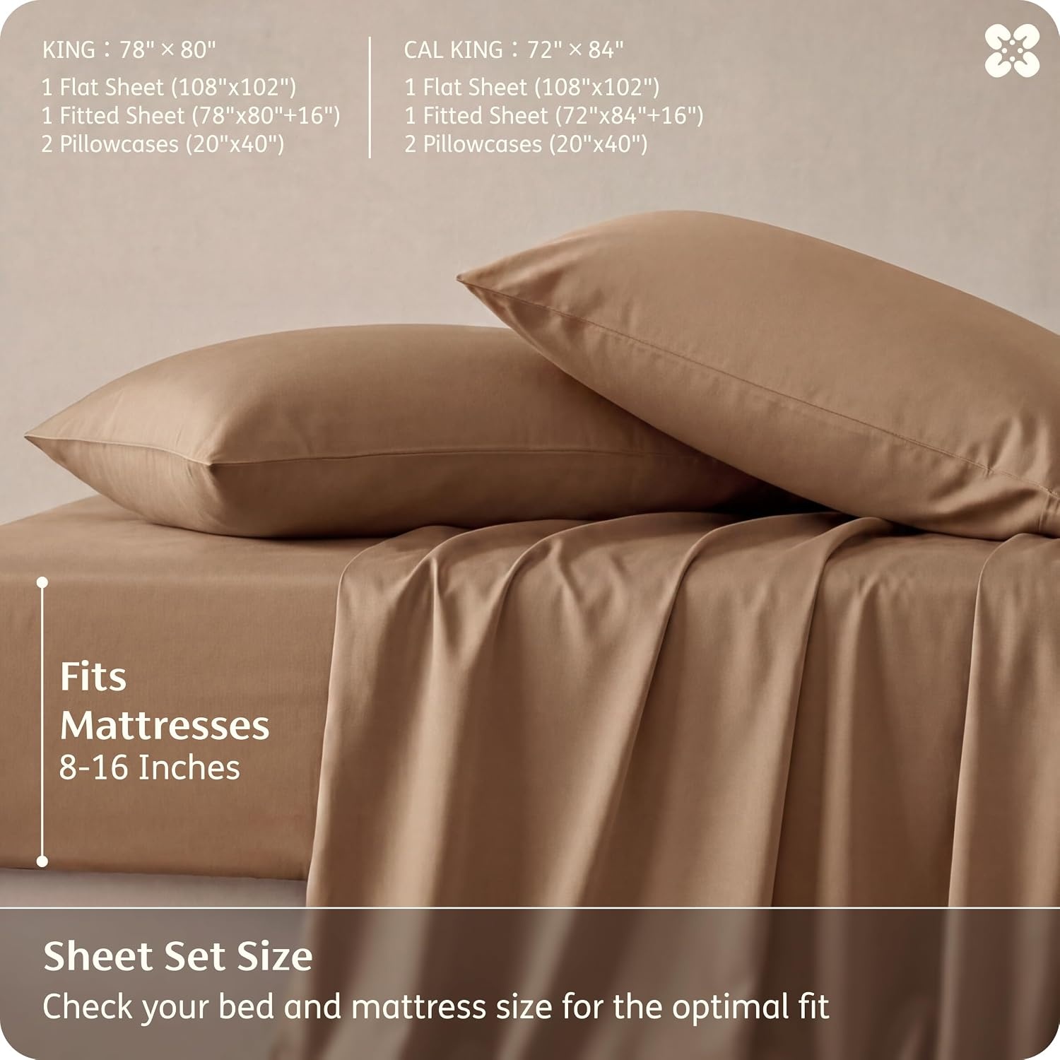 image:imageBedsure PureWoven 100 Rayon Derived from Bamboo Queen Sheets 4 Pieces Cooling Sheets for Hot Sleepers Breathable amp Silky Soft 16 Deep Pocket Hotel Luxury Bedding White24 Khaki