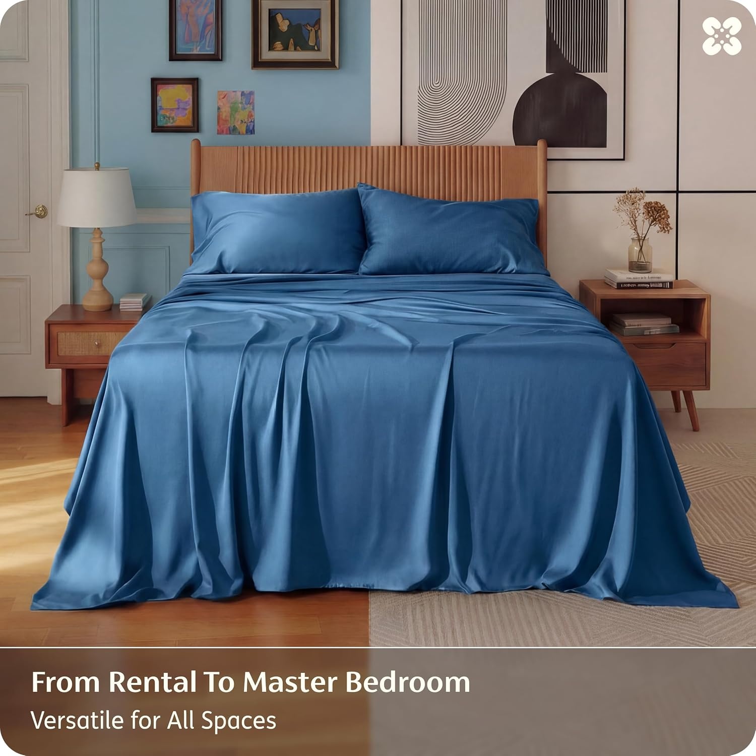 image:imageBedsure PureWoven 100 Rayon Derived from Bamboo Queen Sheets 4 Pieces Cooling Sheets for Hot Sleepers Breathable amp Silky Soft 16 Deep Pocket Hotel Luxury Bedding White06 Teal