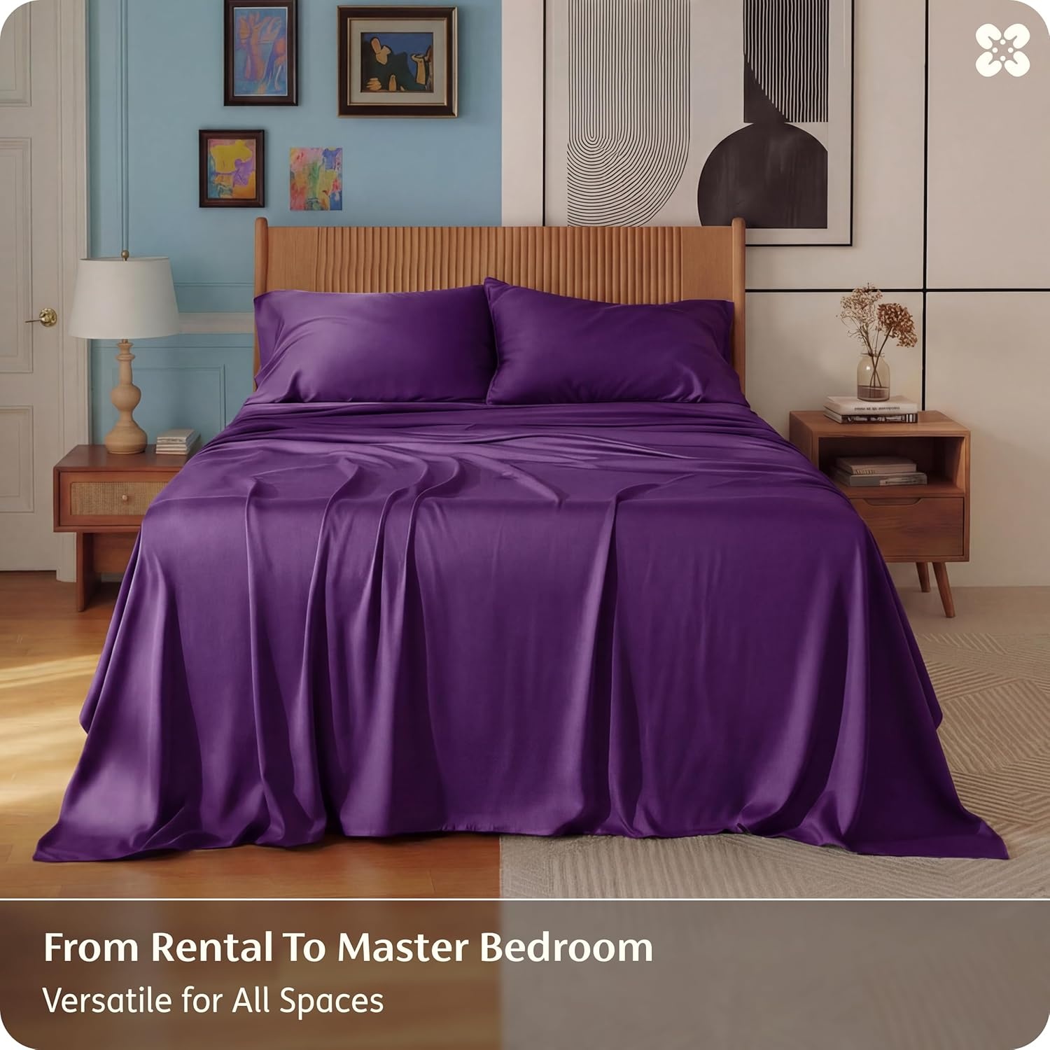 image:imageBedsure PureWoven 100 Rayon Derived from Bamboo Queen Sheets 4 Pieces Cooling Sheets for Hot Sleepers Breathable amp Silky Soft 16 Deep Pocket Hotel Luxury Bedding White14 Plum