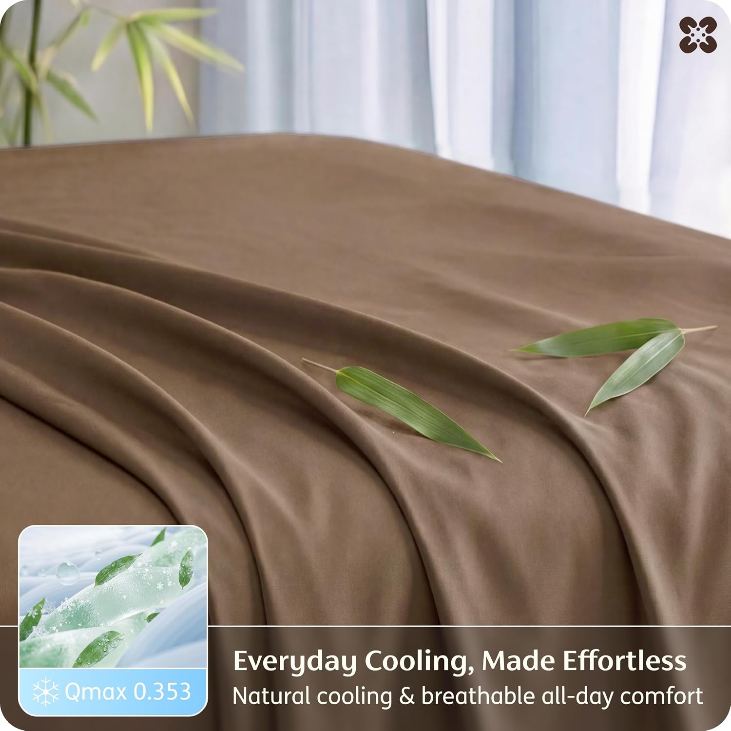 image:imageBedsure PureWoven 100 Rayon Derived from Bamboo Queen Sheets 4 Pieces Cooling Sheets for Hot Sleepers Breathable amp Silky Soft 16 Deep Pocket Hotel Luxury Bedding White28 Coffee