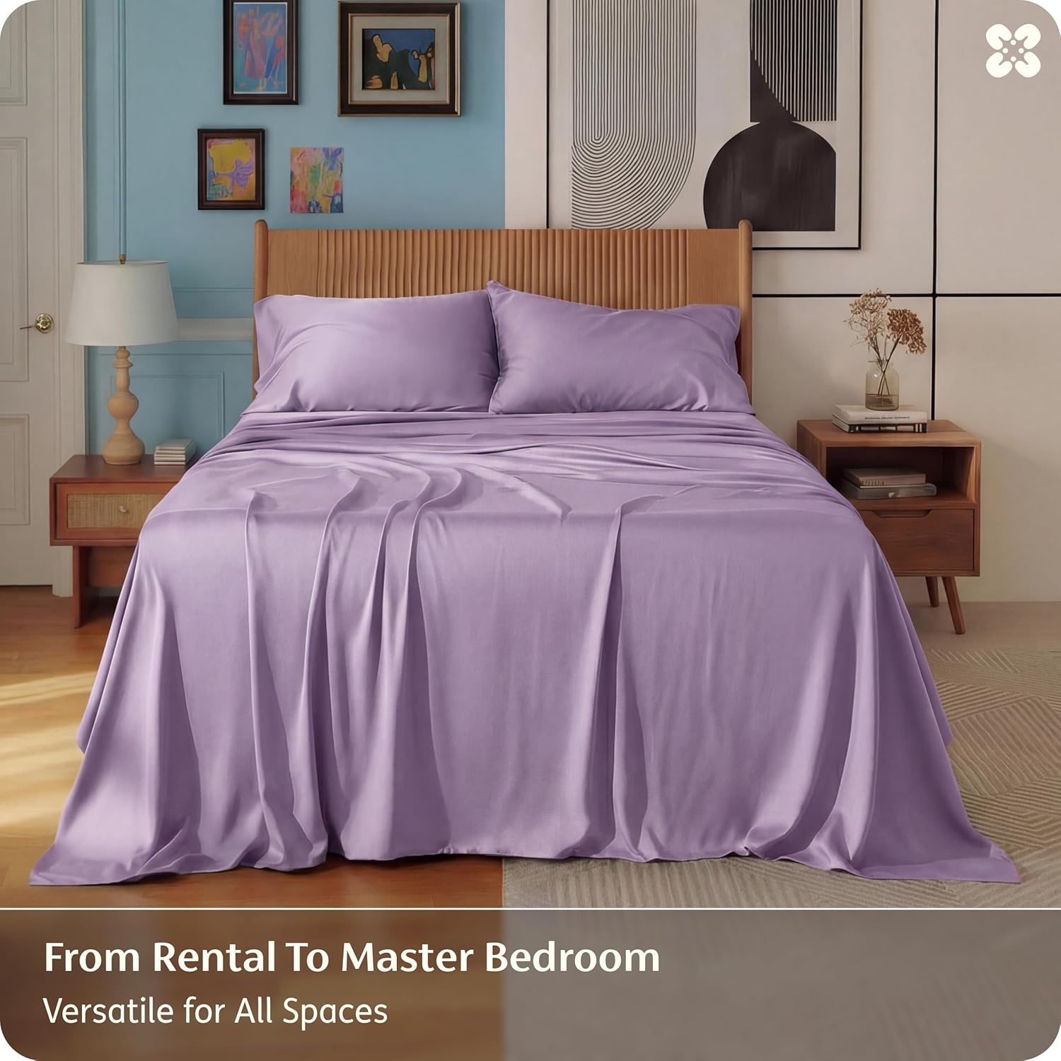 image:imageBedsure PureWoven 100 Rayon Derived from Bamboo Queen Sheets 4 Pieces Cooling Sheets for Hot Sleepers Breathable amp Silky Soft 16 Deep Pocket Hotel Luxury Bedding White13 Lilac