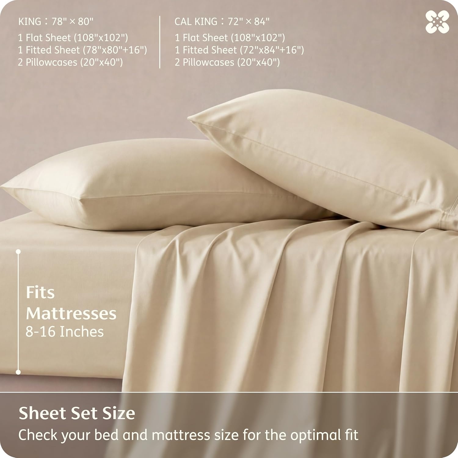 image:imageBedsure PureWoven 100 Rayon Derived from Bamboo Queen Sheets 4 Pieces Cooling Sheets for Hot Sleepers Breathable amp Silky Soft 16 Deep Pocket Hotel Luxury Bedding White12 Light Beige