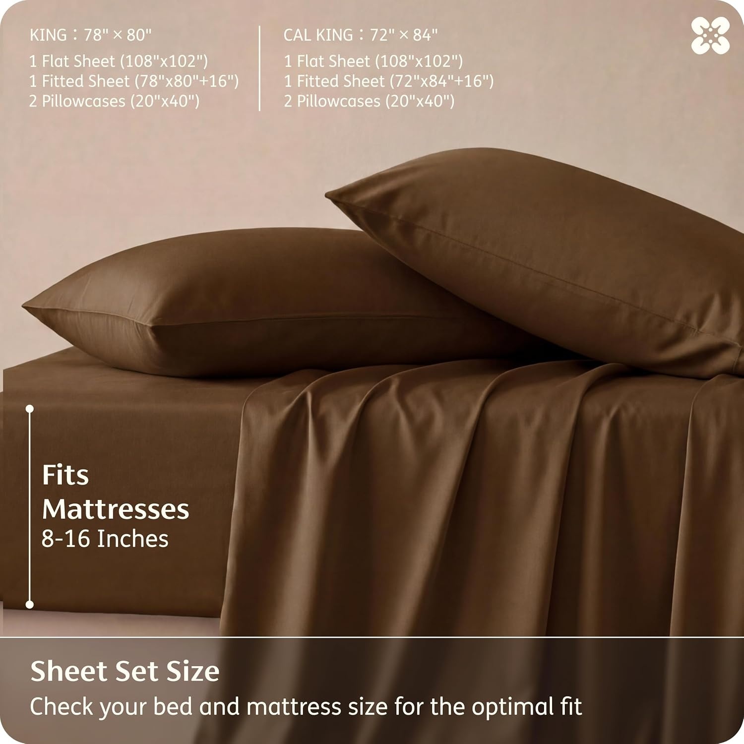 image:imageBedsure PureWoven 100 Rayon Derived from Bamboo Queen Sheets 4 Pieces Cooling Sheets for Hot Sleepers Breathable amp Silky Soft 16 Deep Pocket Hotel Luxury Bedding White20 Brown