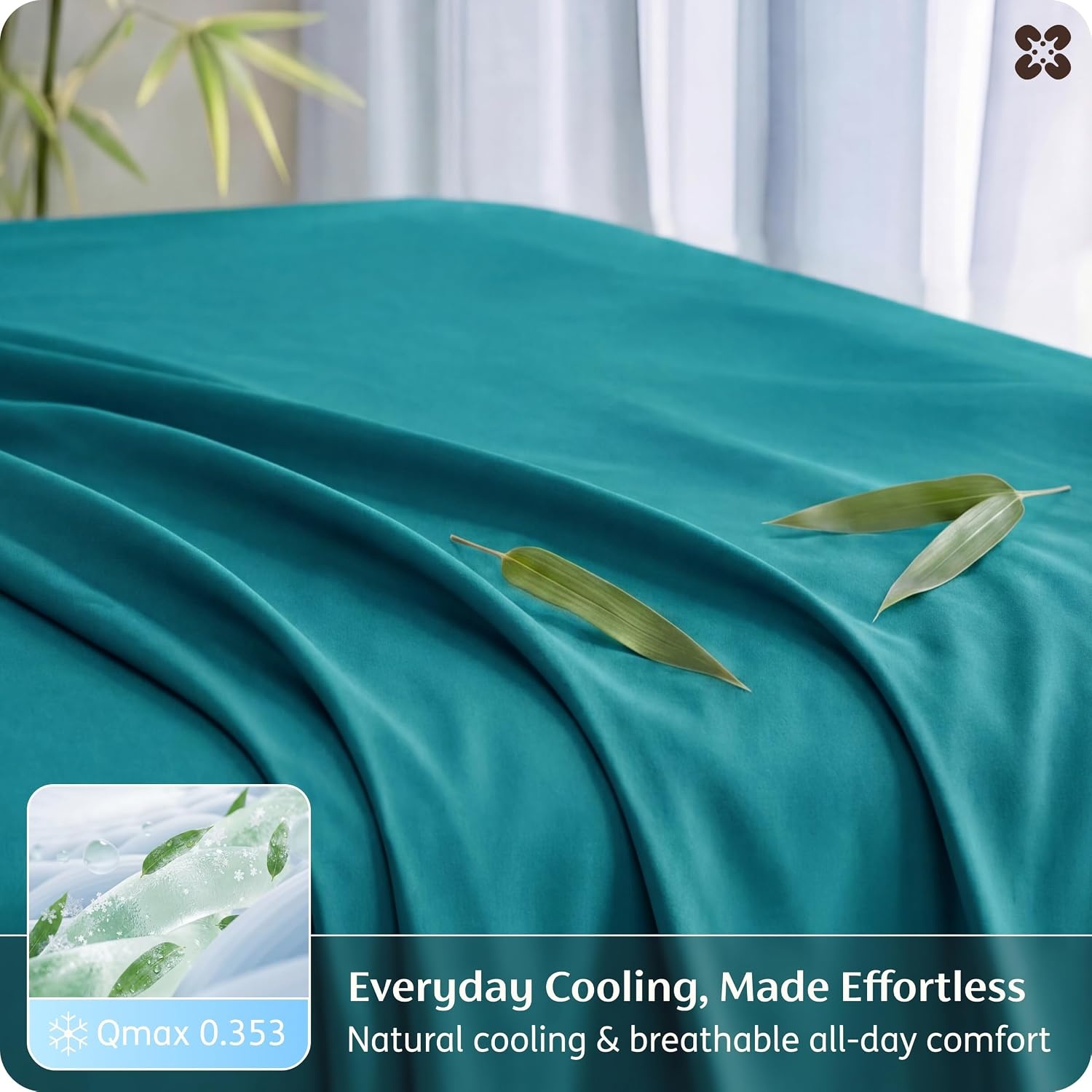 image:imageBedsure PureWoven 100 Rayon Derived from Bamboo Queen Sheets 4 Pieces Cooling Sheets for Hot Sleepers Breathable amp Silky Soft 16 Deep Pocket Hotel Luxury Bedding White18 Turquoise