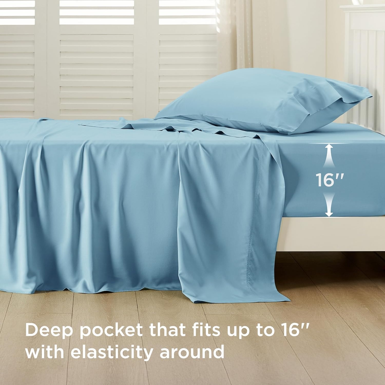 image:imageBedsure PureWoven 100 Rayon Derived from Bamboo Queen Sheets 4 Pieces Cooling Sheets for Hot Sleepers Breathable amp Silky Soft 16 Deep Pocket Hotel Luxury Bedding White08 Aqua