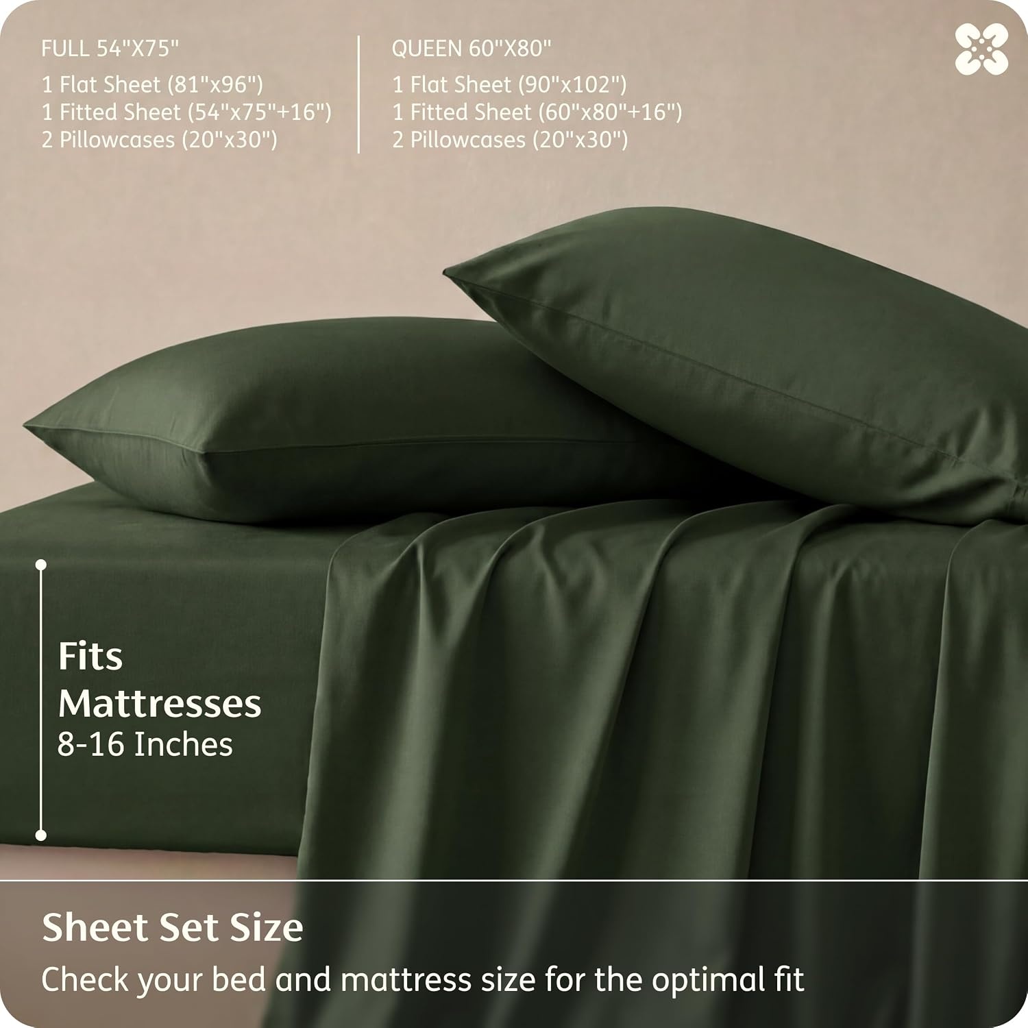 image:imageBedsure PureWoven 100 Rayon Derived from Bamboo Queen Sheets 4 Pieces Cooling Sheets for Hot Sleepers Breathable amp Silky Soft 16 Deep Pocket Hotel Luxury Bedding White22 Olive Green