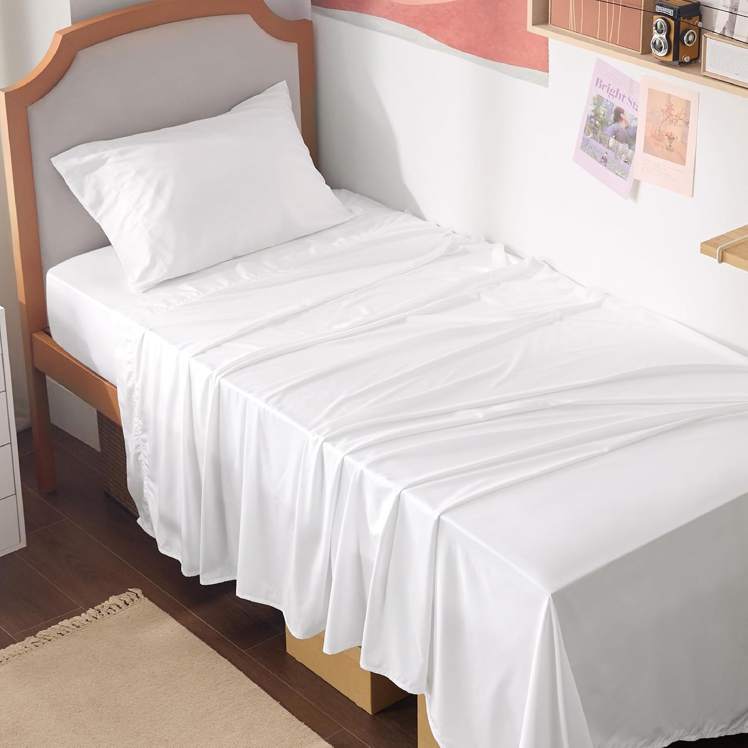 image:imageBedsure PureWoven 100 Rayon Derived from Bamboo Queen Sheets 4 Pieces Cooling Sheets for Hot Sleepers Breathable amp Silky Soft 16 Deep Pocket Hotel Luxury Bedding White02 White