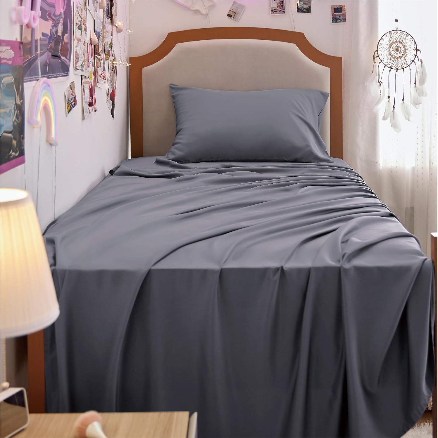image:imageBedsure PureWoven 100 Rayon Derived from Bamboo Queen Sheets 4 Pieces Cooling Sheets for Hot Sleepers Breathable amp Silky Soft 16 Deep Pocket Hotel Luxury Bedding White01 Dark Grey
