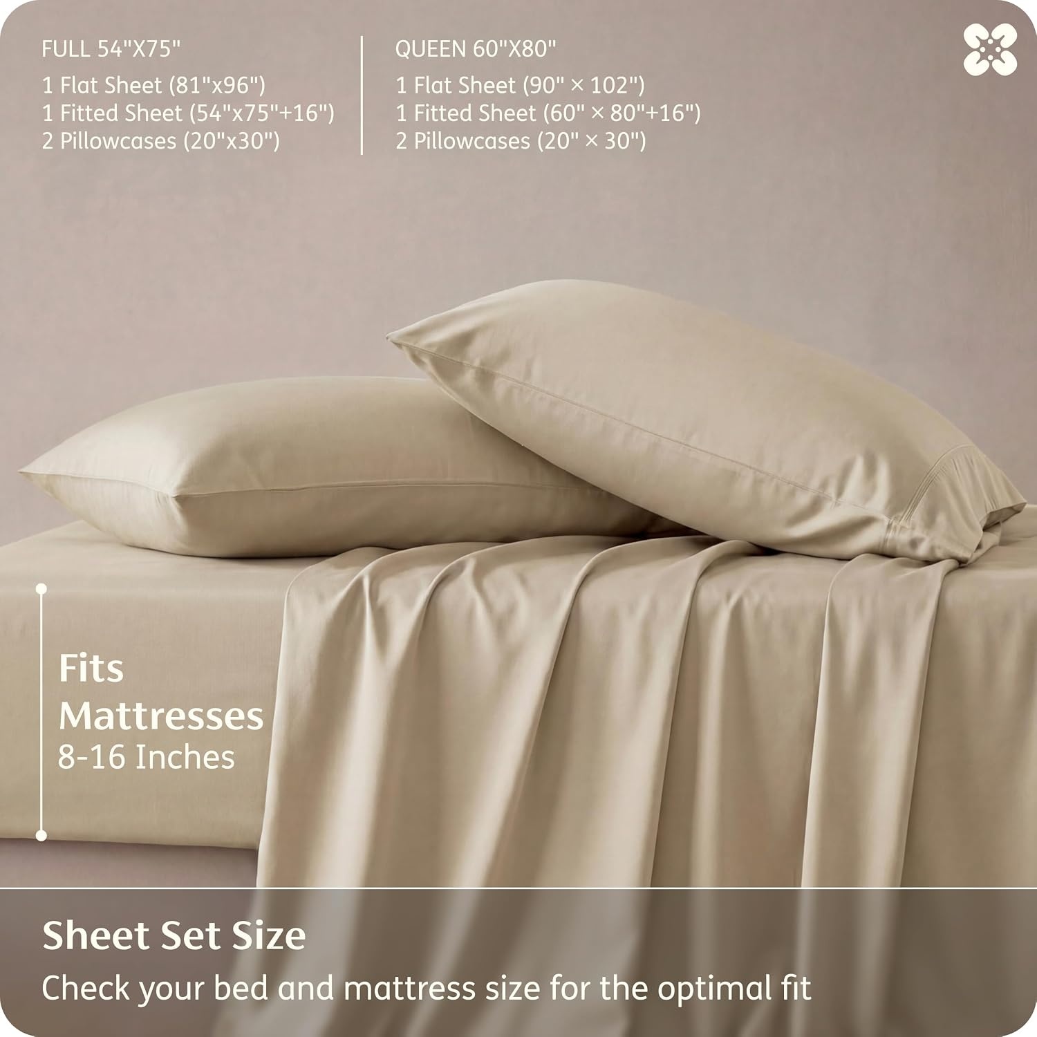 image:imageBedsure PureWoven 100 Rayon Derived from Bamboo Queen Sheets 4 Pieces Cooling Sheets for Hot Sleepers Breathable amp Silky Soft 16 Deep Pocket Hotel Luxury Bedding White03 Beige