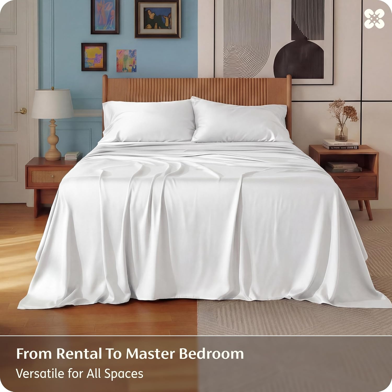 image:imageBedsure PureWoven 100 Rayon Derived from Bamboo Queen Sheets 4 Pieces Cooling Sheets for Hot Sleepers Breathable amp Silky Soft 16 Deep Pocket Hotel Luxury Bedding White02 White