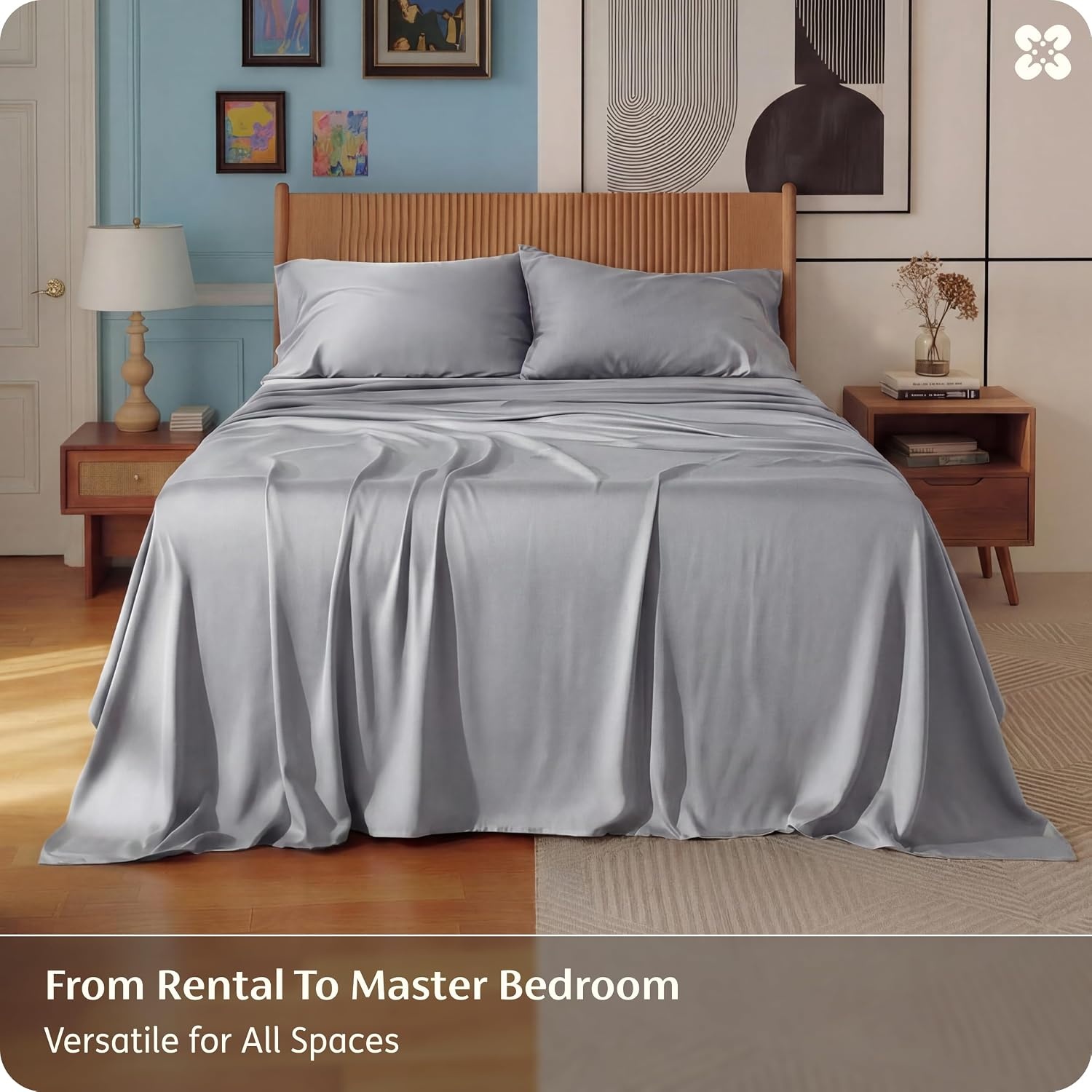 image:imageBedsure PureWoven 100 Rayon Derived from Bamboo Queen Sheets 4 Pieces Cooling Sheets for Hot Sleepers Breathable amp Silky Soft 16 Deep Pocket Hotel Luxury Bedding White04 Silver Grey