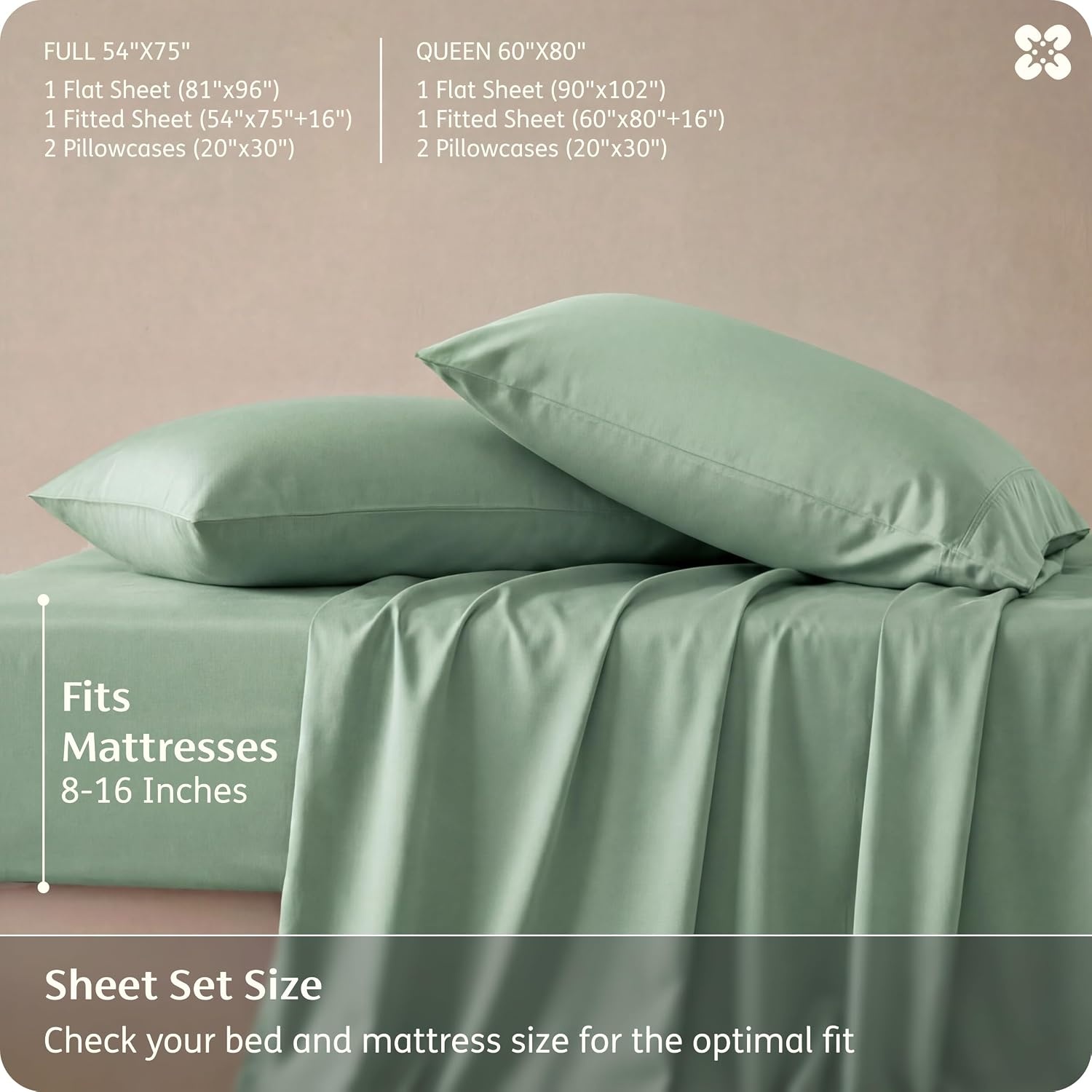 image:imageBedsure PureWoven 100 Rayon Derived from Bamboo Queen Sheets 4 Pieces Cooling Sheets for Hot Sleepers Breathable amp Silky Soft 16 Deep Pocket Hotel Luxury Bedding White10 Sage Green