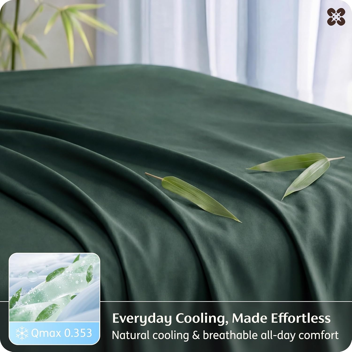 image:imageBedsure PureWoven 100 Rayon Derived from Bamboo Queen Sheets 4 Pieces Cooling Sheets for Hot Sleepers Breathable amp Silky Soft 16 Deep Pocket Hotel Luxury Bedding White26 Forest Green