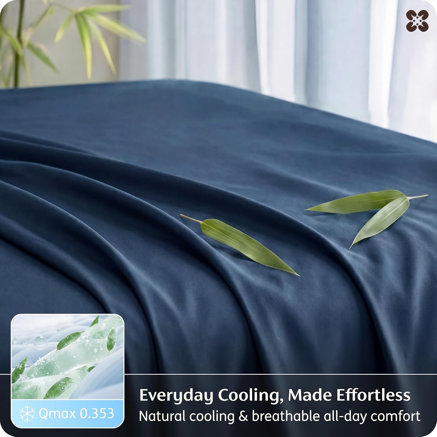 image:imageBedsure PureWoven 100 Rayon Derived from Bamboo Queen Sheets 4 Pieces Cooling Sheets for Hot Sleepers Breathable amp Silky Soft 16 Deep Pocket Hotel Luxury Bedding White07 Navy