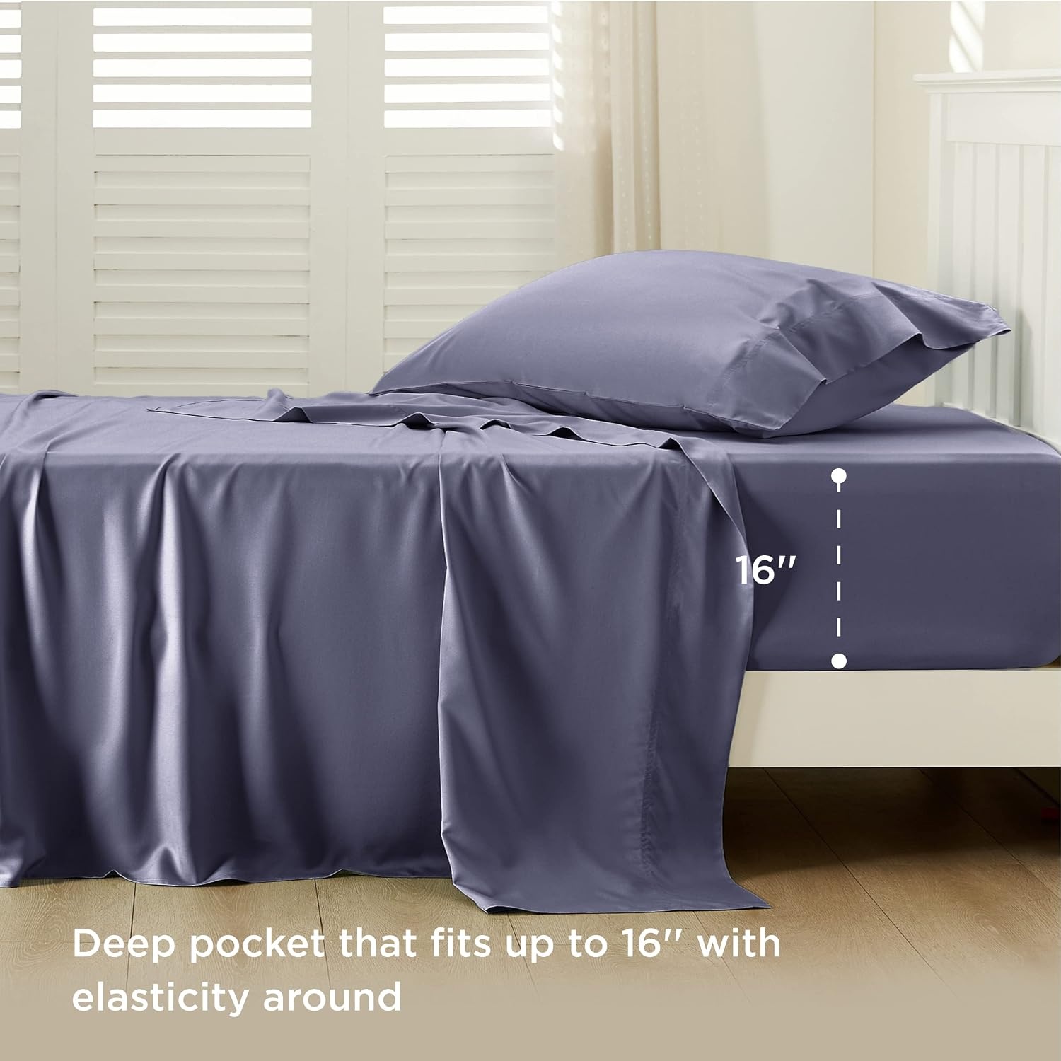 image:imageBedsure PureWoven 100 Rayon Derived from Bamboo Queen Sheets 4 Pieces Cooling Sheets for Hot Sleepers Breathable amp Silky Soft 16 Deep Pocket Hotel Luxury Bedding White01 Dark Grey