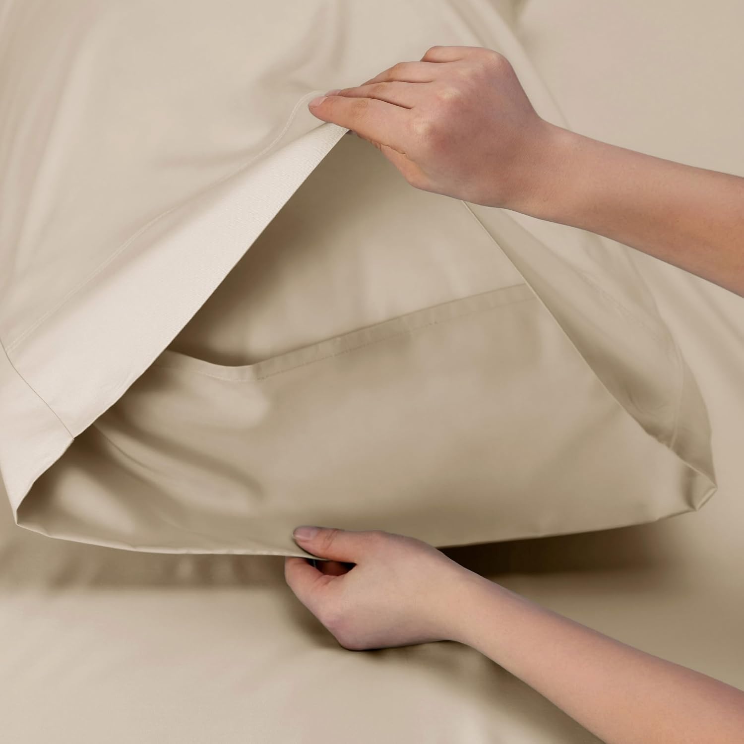image:imageBedsure PureWoven 100 Rayon Derived from Bamboo Queen Sheets 4 Pieces Cooling Sheets for Hot Sleepers Breathable amp Silky Soft 16 Deep Pocket Hotel Luxury Bedding White03 Beige