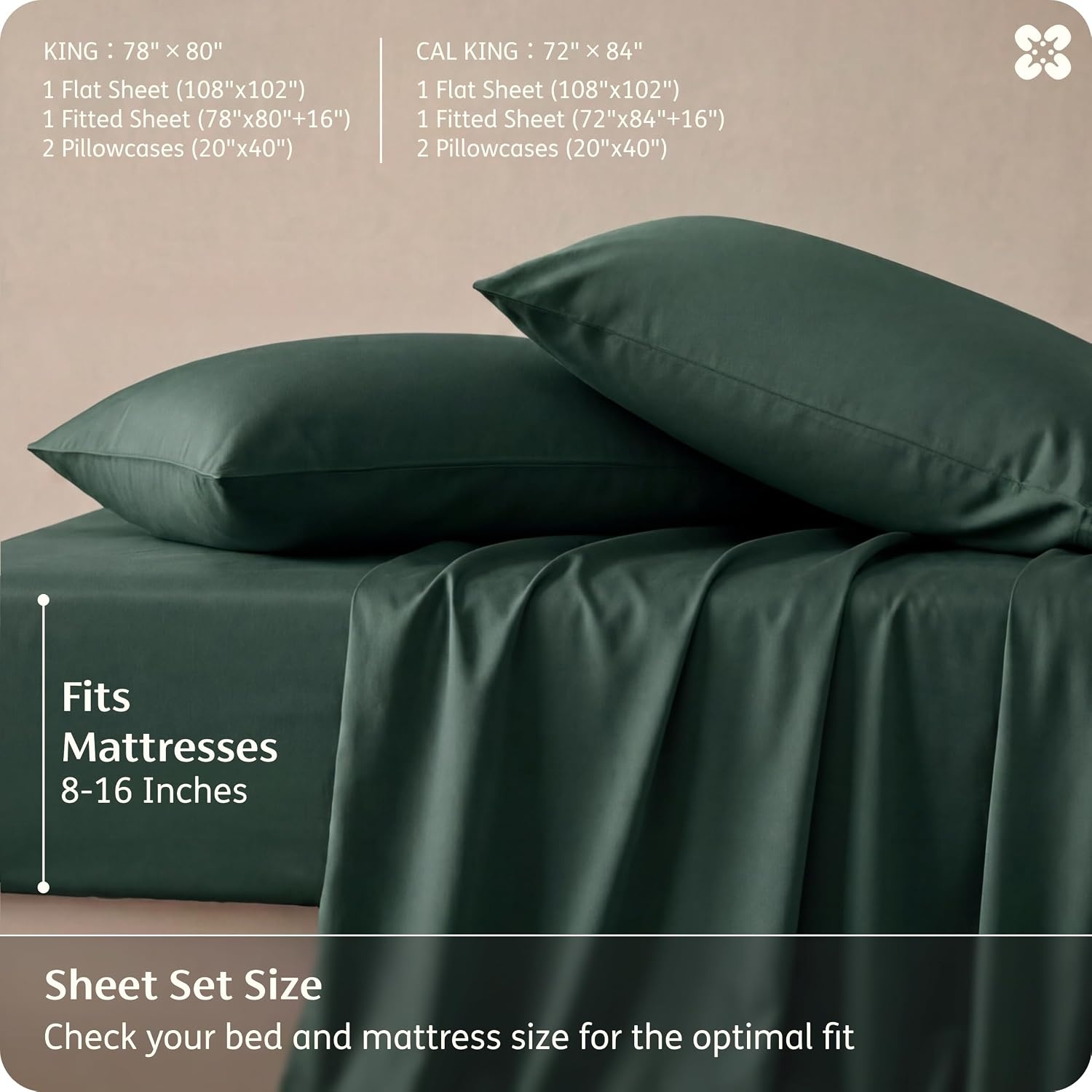 image:imageBedsure PureWoven 100 Rayon Derived from Bamboo Queen Sheets 4 Pieces Cooling Sheets for Hot Sleepers Breathable amp Silky Soft 16 Deep Pocket Hotel Luxury Bedding White26 Forest Green