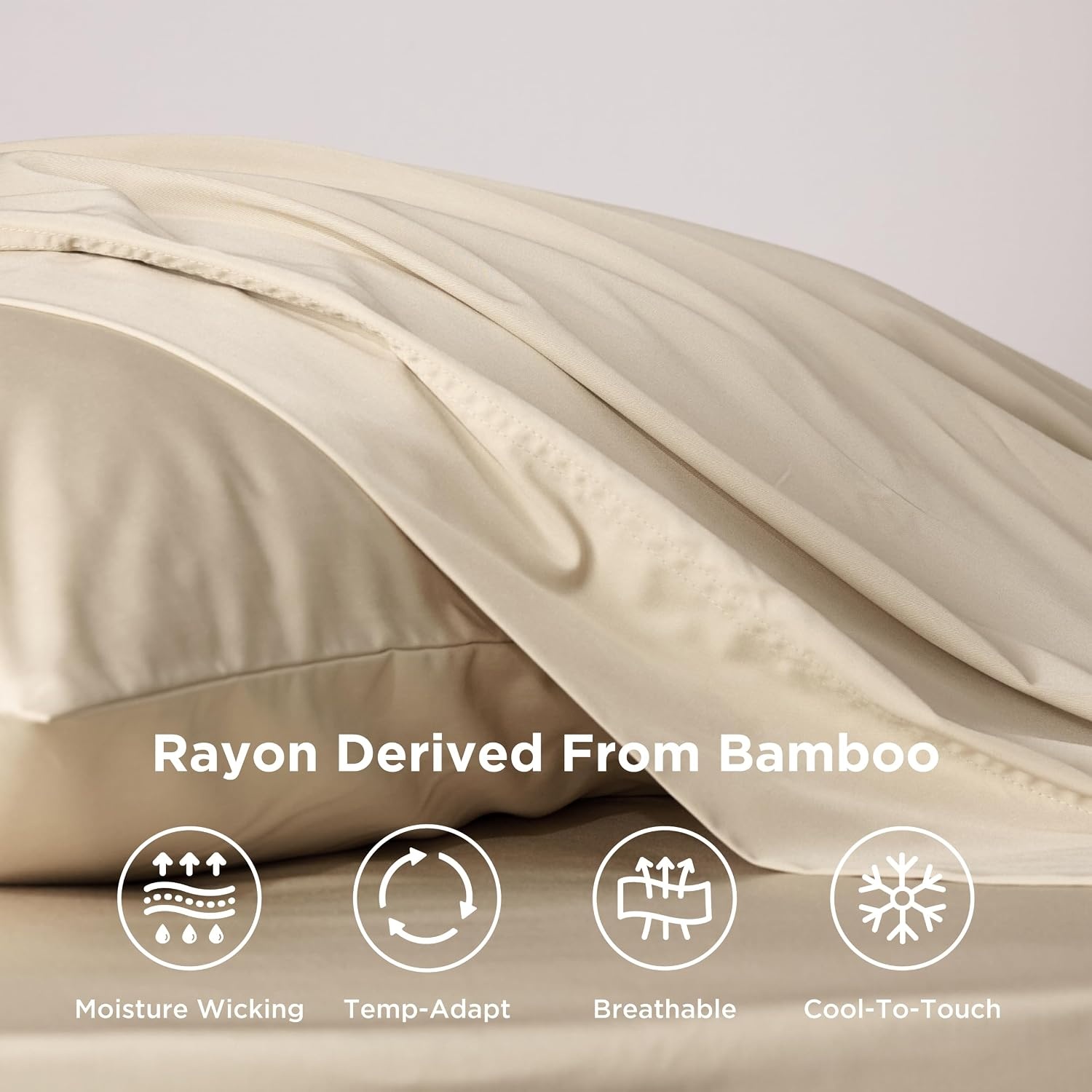 image:imageBedsure PureWoven 100 Rayon Derived from Bamboo Queen Sheets 4 Pieces Cooling Sheets for Hot Sleepers Breathable amp Silky Soft 16 Deep Pocket Hotel Luxury Bedding White03 Beige