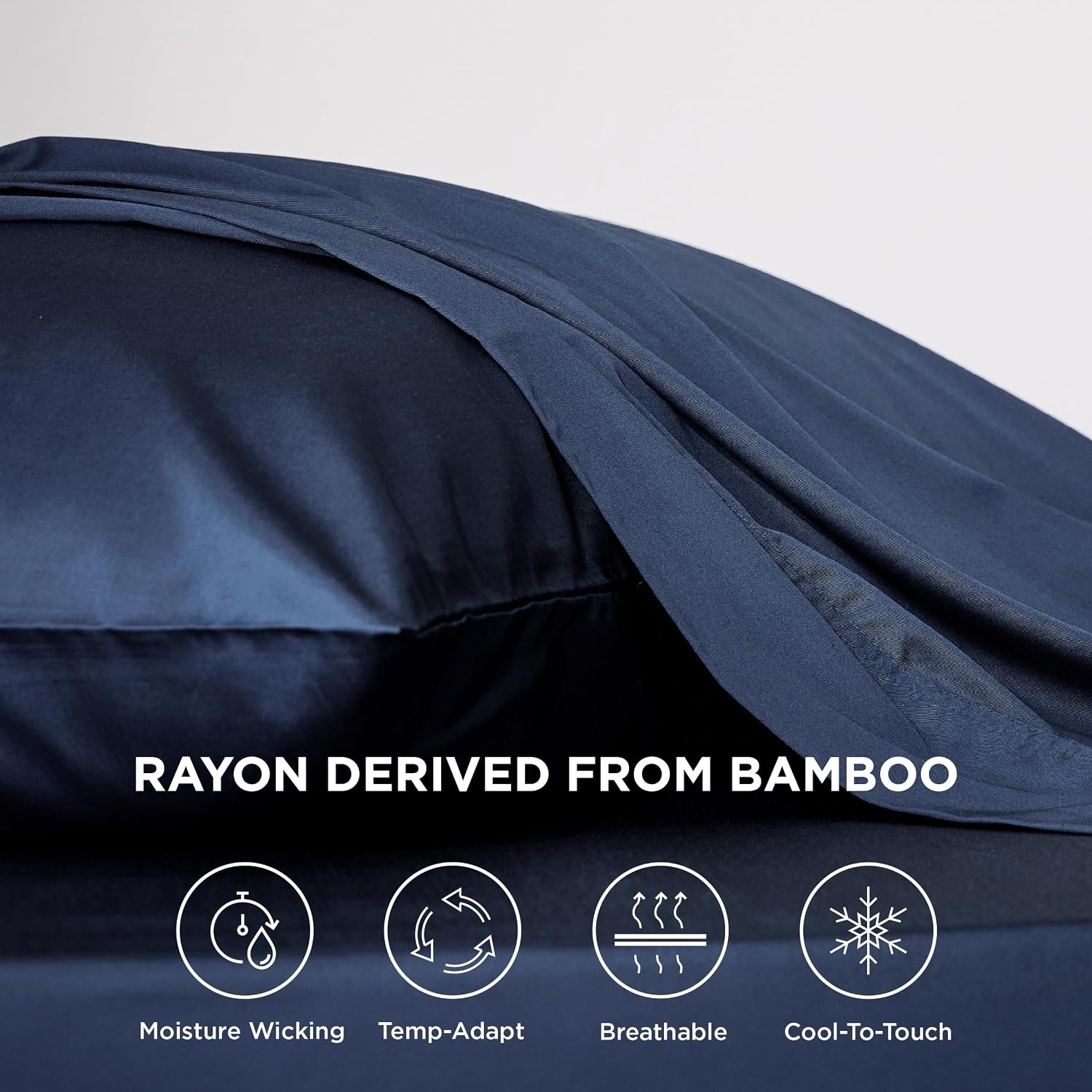 image:imageBedsure PureWoven 100 Rayon Derived from Bamboo Queen Sheets 4 Pieces Cooling Sheets for Hot Sleepers Breathable amp Silky Soft 16 Deep Pocket Hotel Luxury Bedding White07 Navy