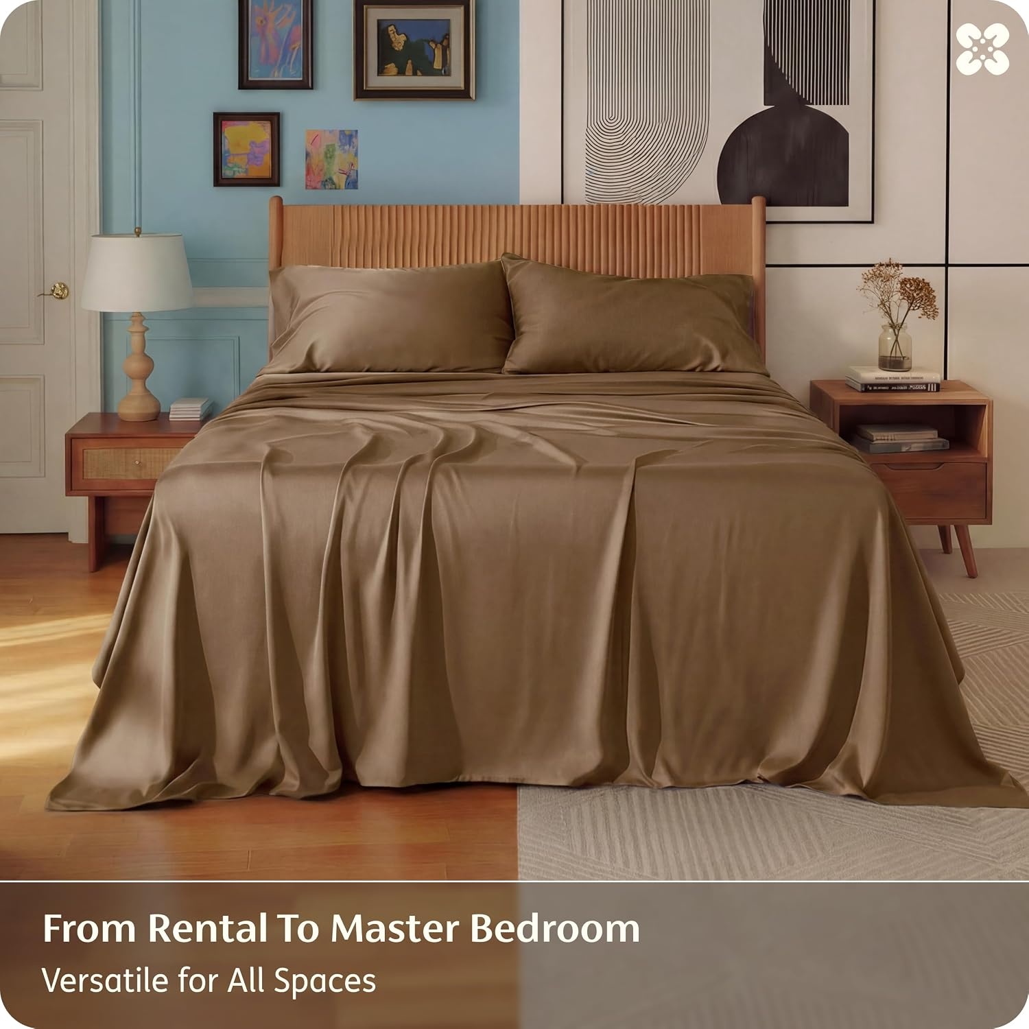 image:imageBedsure PureWoven 100 Rayon Derived from Bamboo Queen Sheets 4 Pieces Cooling Sheets for Hot Sleepers Breathable amp Silky Soft 16 Deep Pocket Hotel Luxury Bedding White28 Coffee