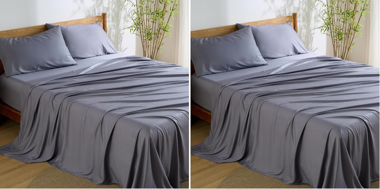image:imageBedsure PureWoven 100 Rayon Derived from Bamboo Queen Sheets 4 Pieces Cooling Sheets for Hot Sleepers Breathable amp Silky Soft 16 Deep Pocket Hotel Luxury Bedding White01 Dark Grey