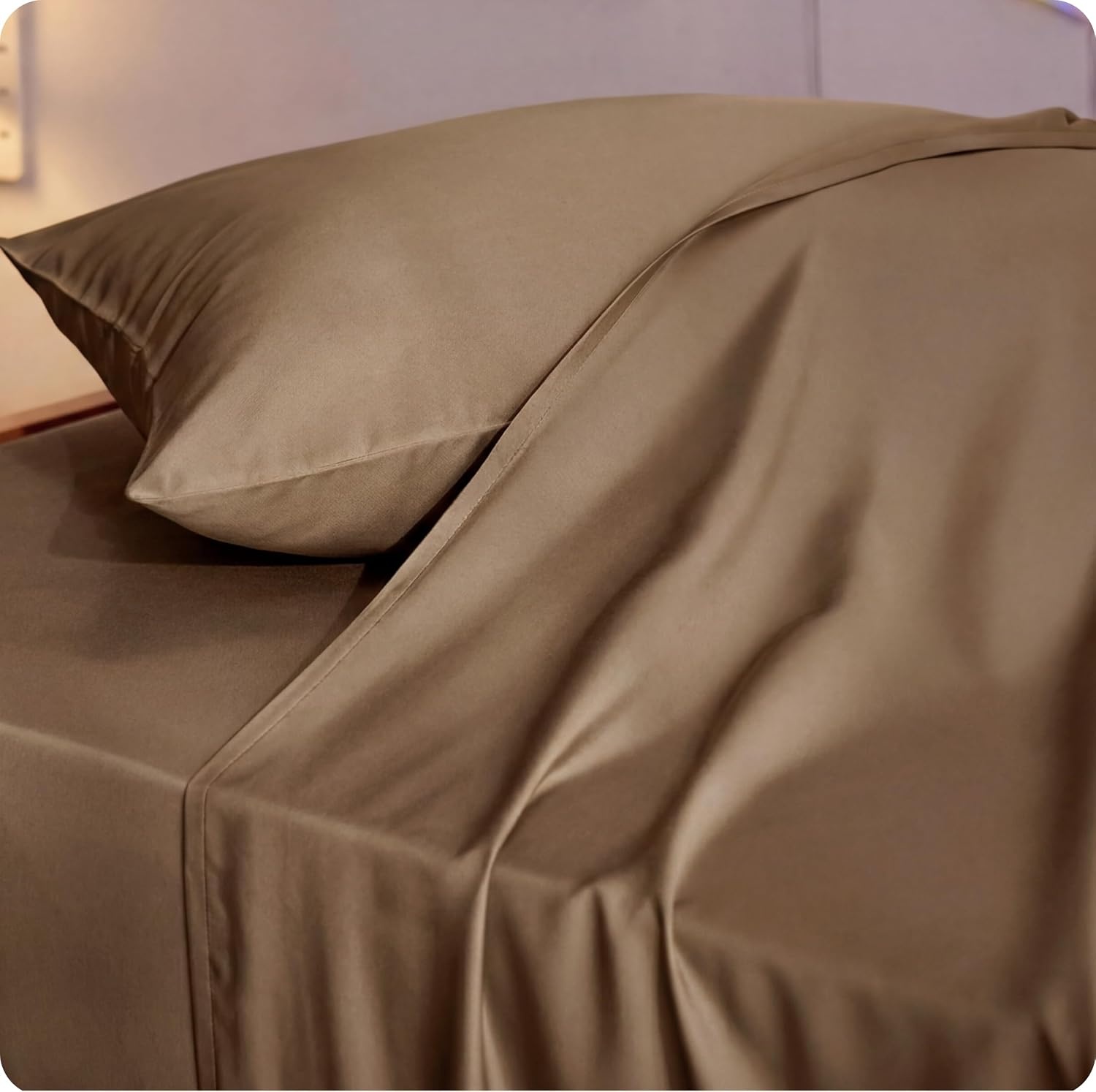 image:imageBedsure PureWoven 100 Rayon Derived from Bamboo Queen Sheets 4 Pieces Cooling Sheets for Hot Sleepers Breathable amp Silky Soft 16 Deep Pocket Hotel Luxury Bedding White28 Coffee
