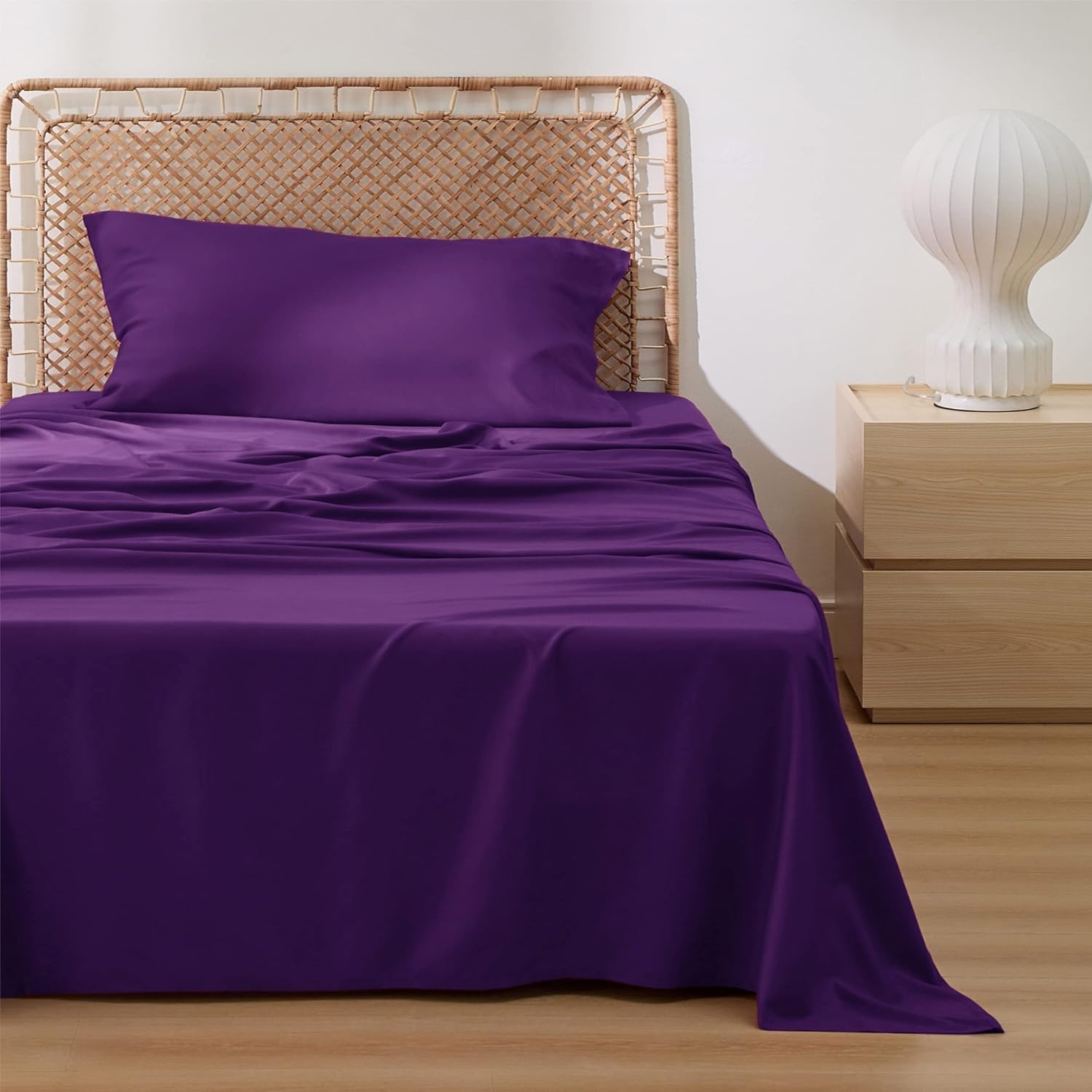 image:imageBedsure PureWoven 100 Rayon Derived from Bamboo Queen Sheets 4 Pieces Cooling Sheets for Hot Sleepers Breathable amp Silky Soft 16 Deep Pocket Hotel Luxury Bedding White14 Plum